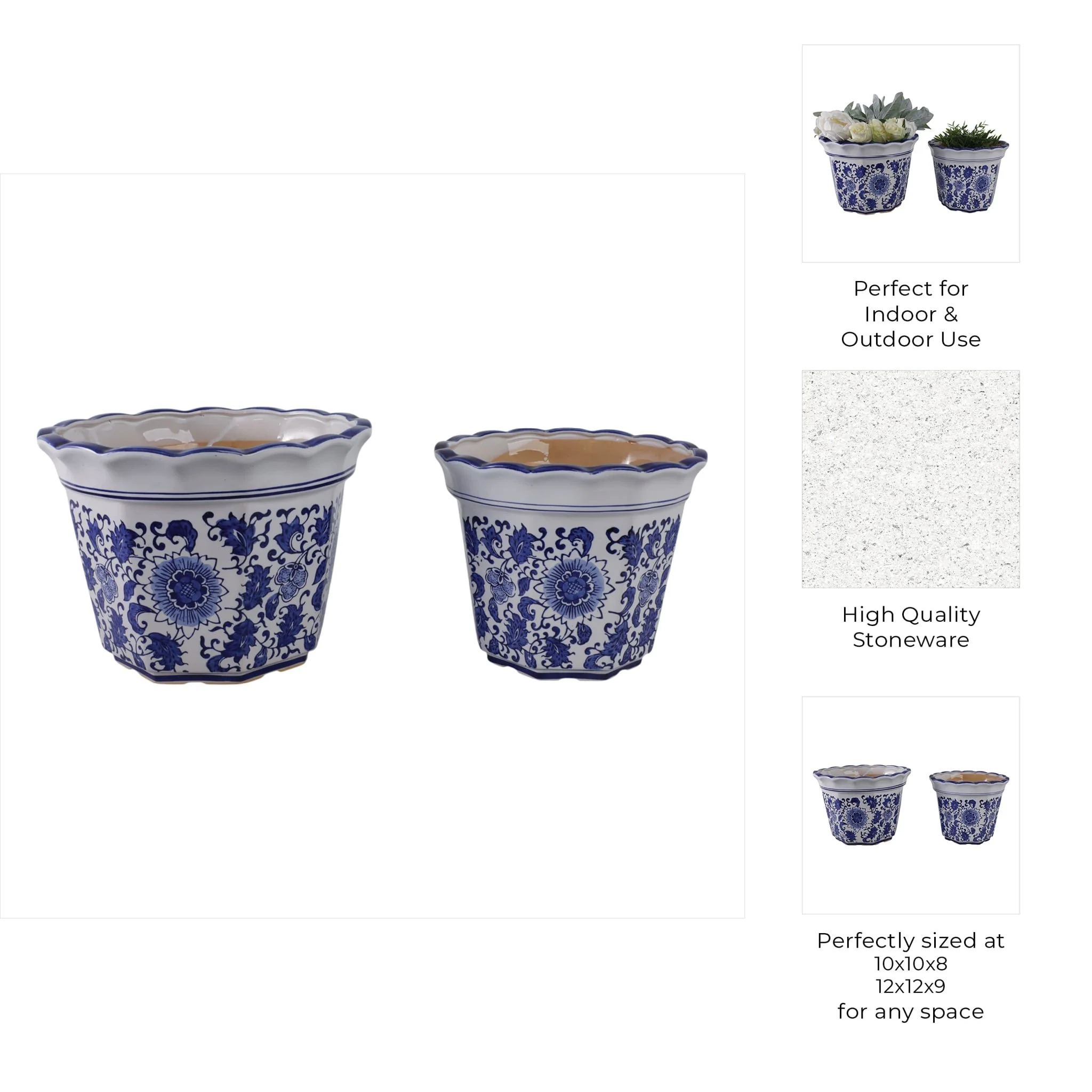 S/2 10/12" Chinoiserie Pot Planters, Blue/wht - Image 10