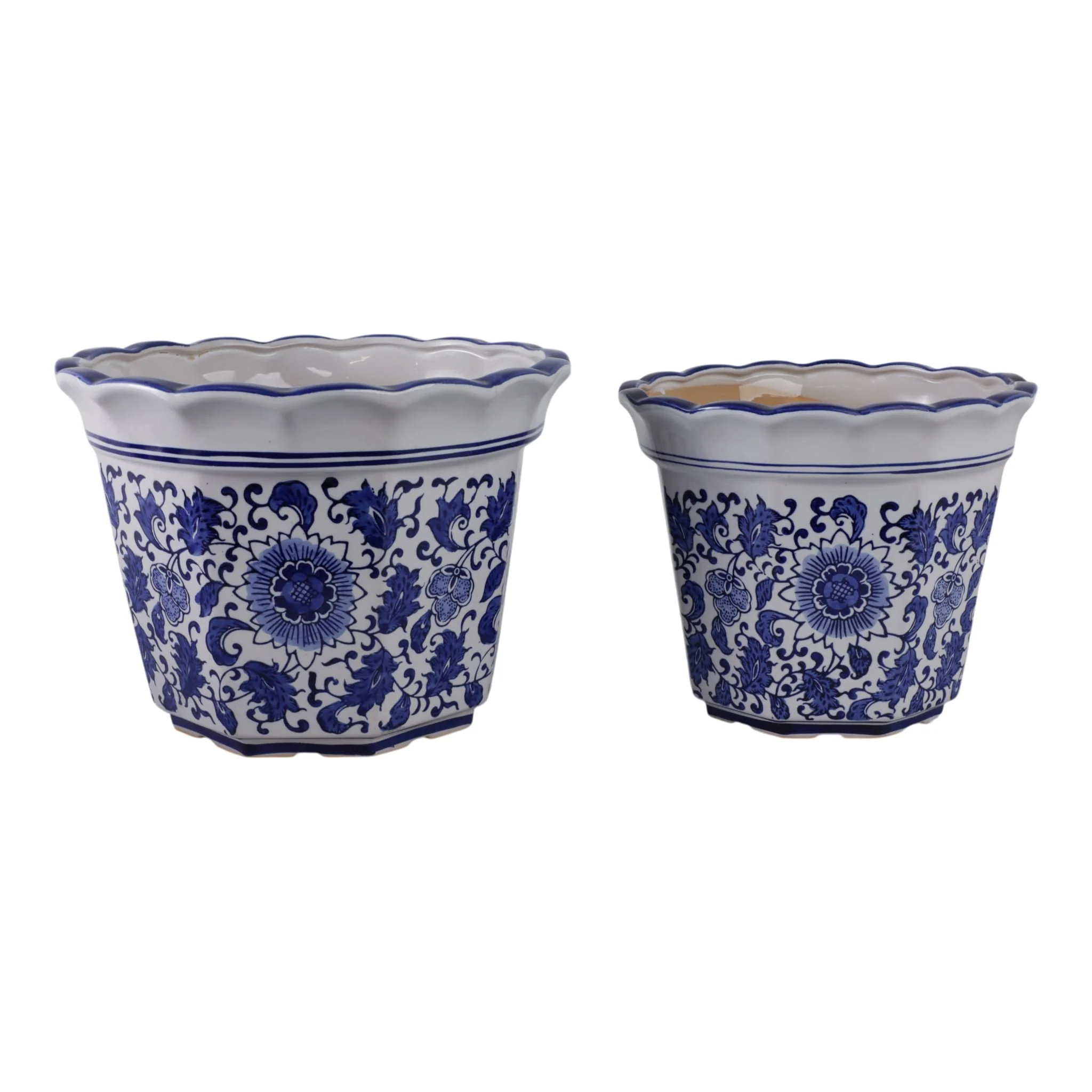S/2 10/12" Chinoiserie Pot Planters, Blue/wht - Image 4