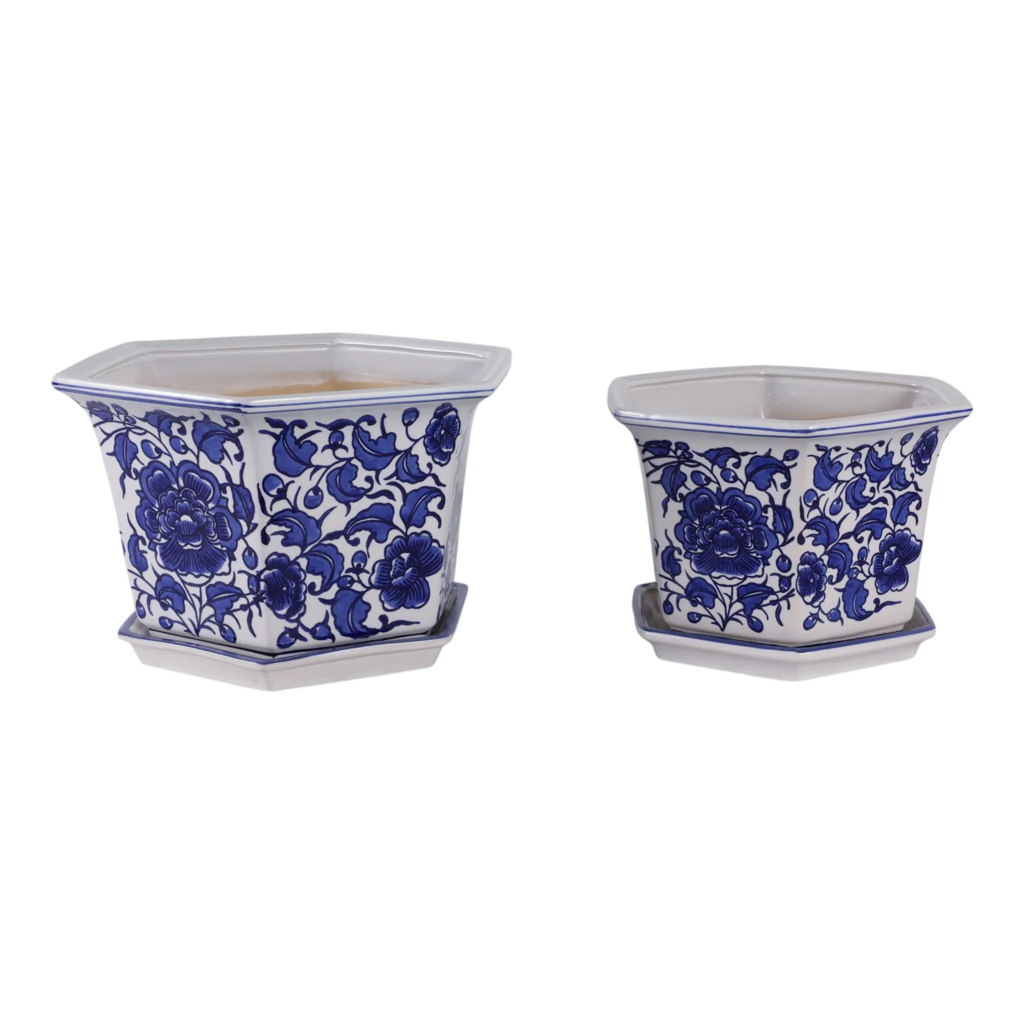 S/2 10/12" Chinoiserie Saucer Planter, Blue/white - Image 3