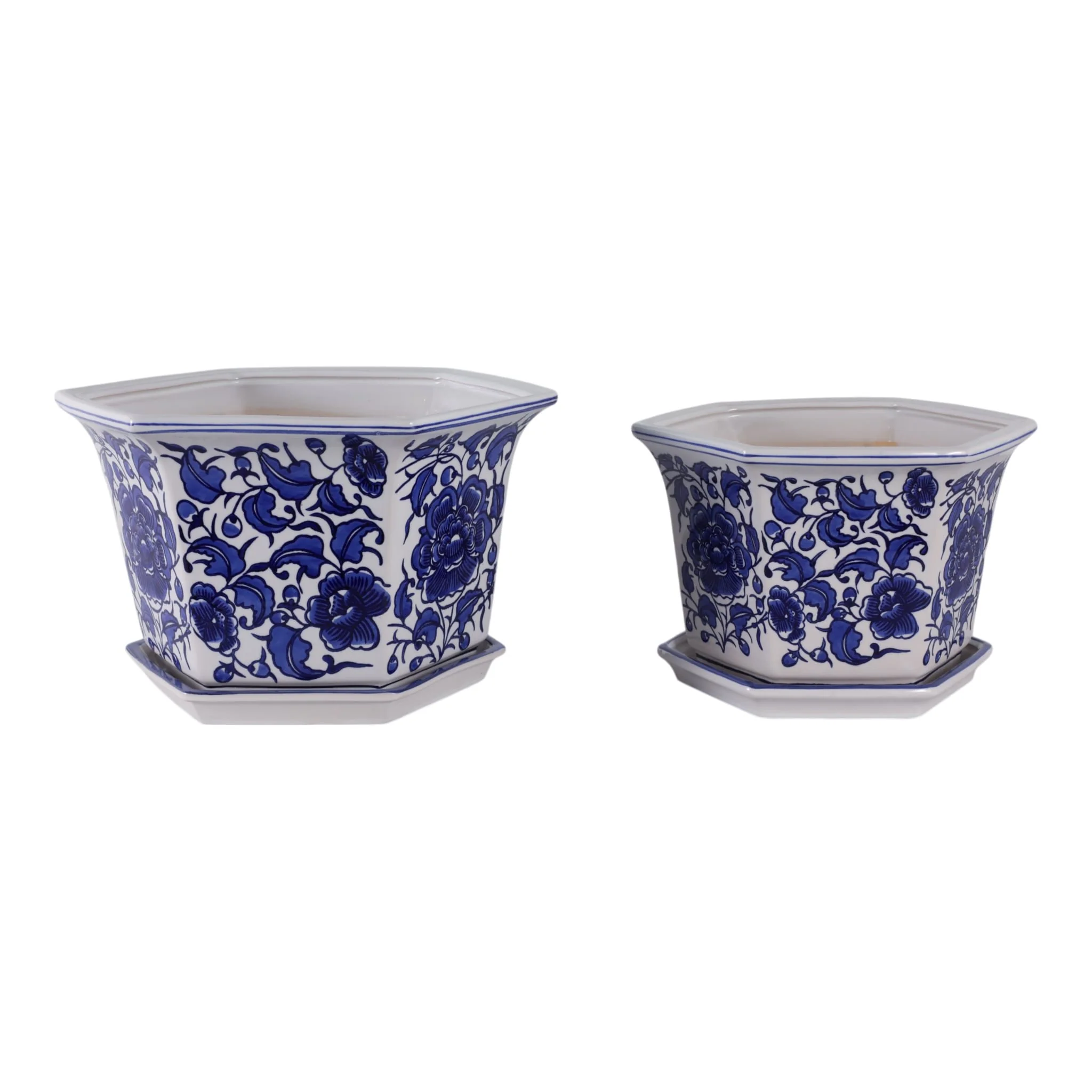 S/2 10/12" Chinoiserie Saucer Planter, Blue/white - Image 4