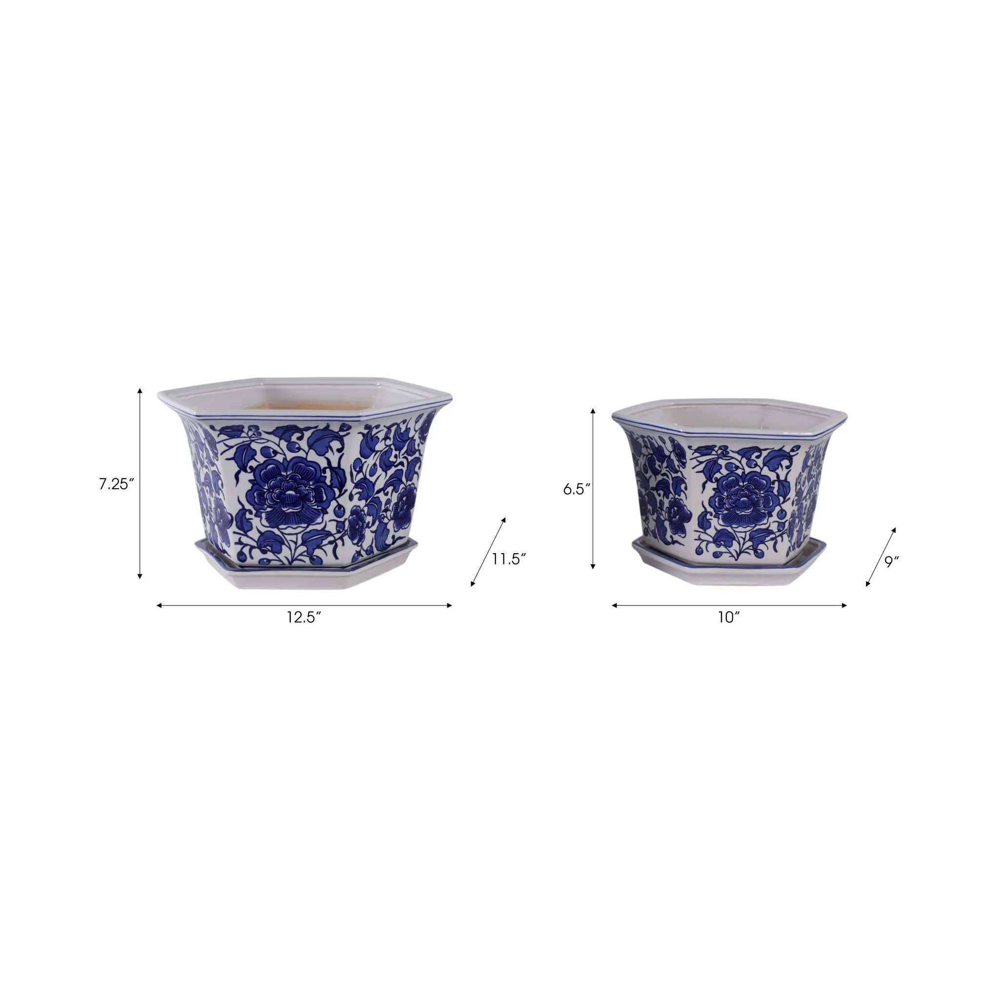 S/2 10/12" Chinoiserie Saucer Planter, Blue/white - Image 9