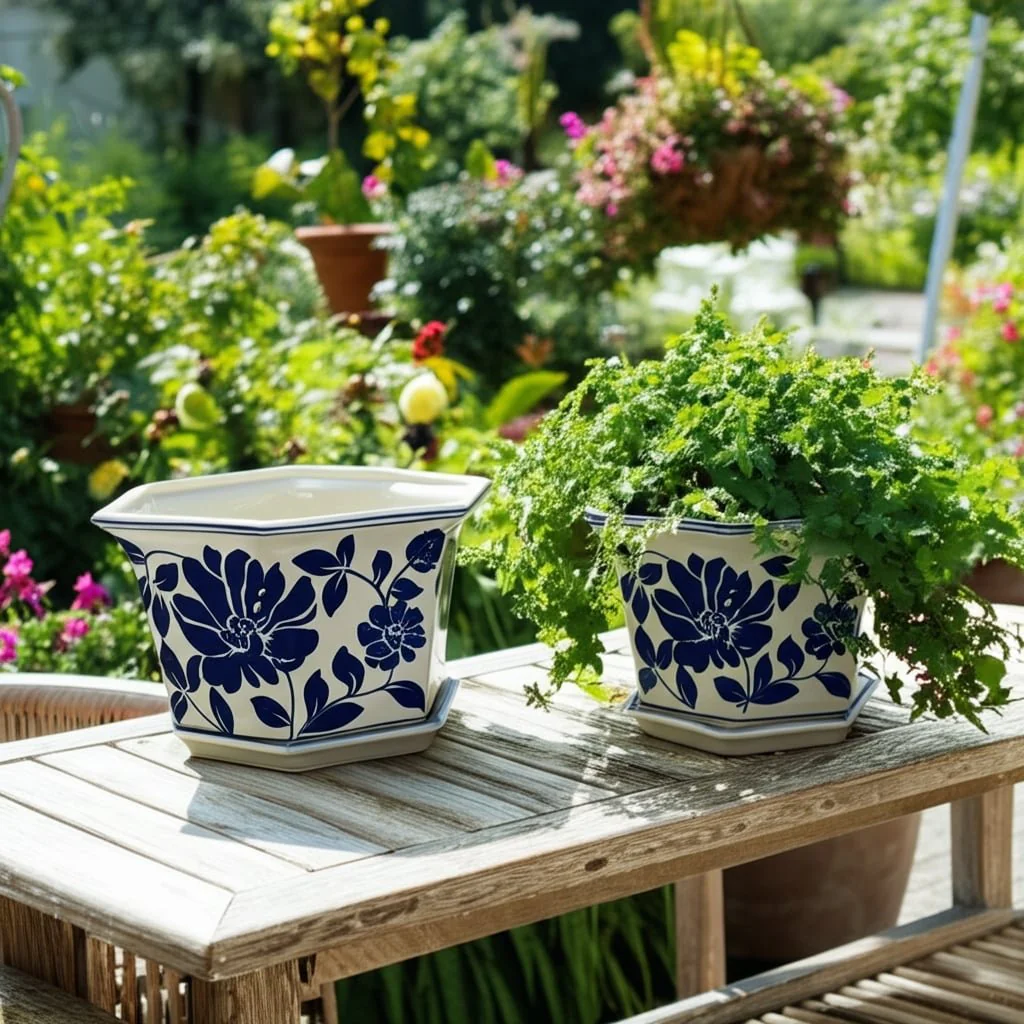 S/2 10/12" Chinoiserie Saucer Planter, Blue/white - Image 10