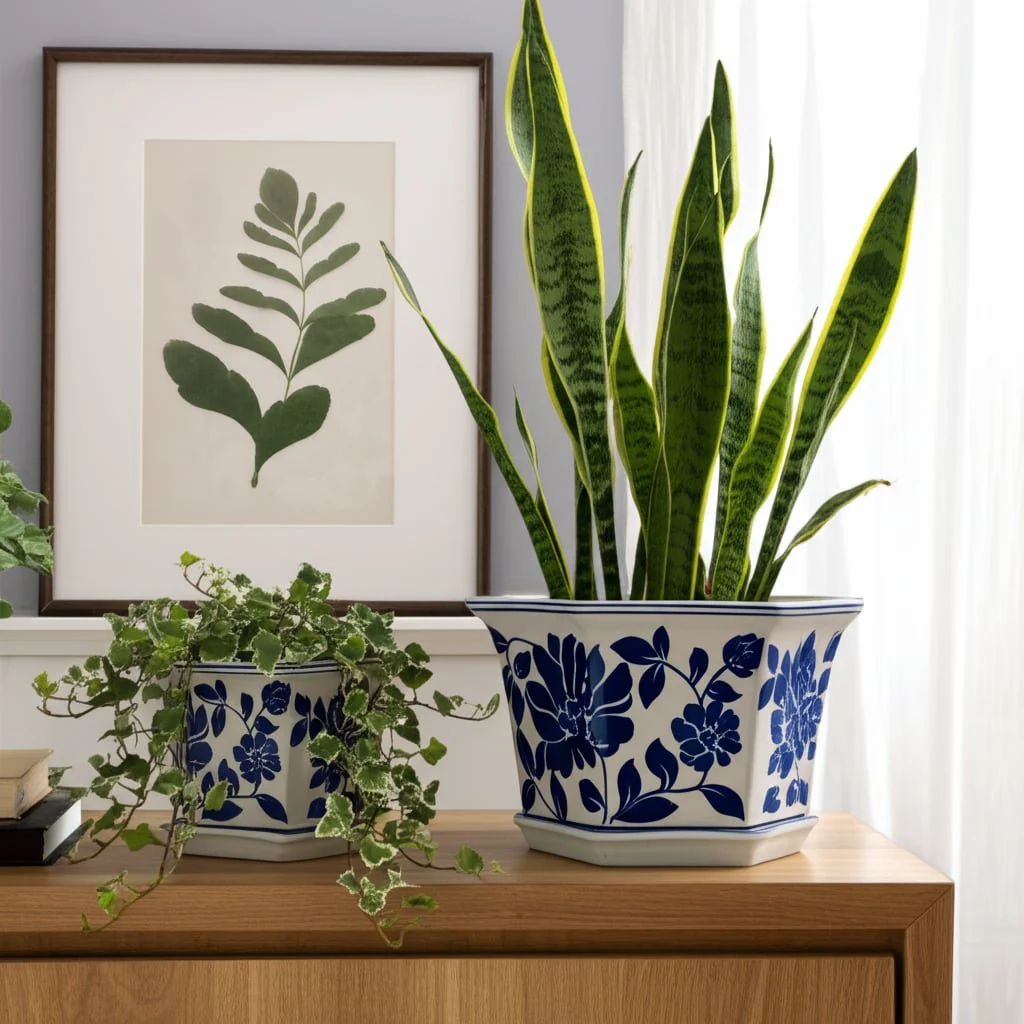 S/2 10/12" Chinoiserie Saucer Planter, Blue/white - Image 11