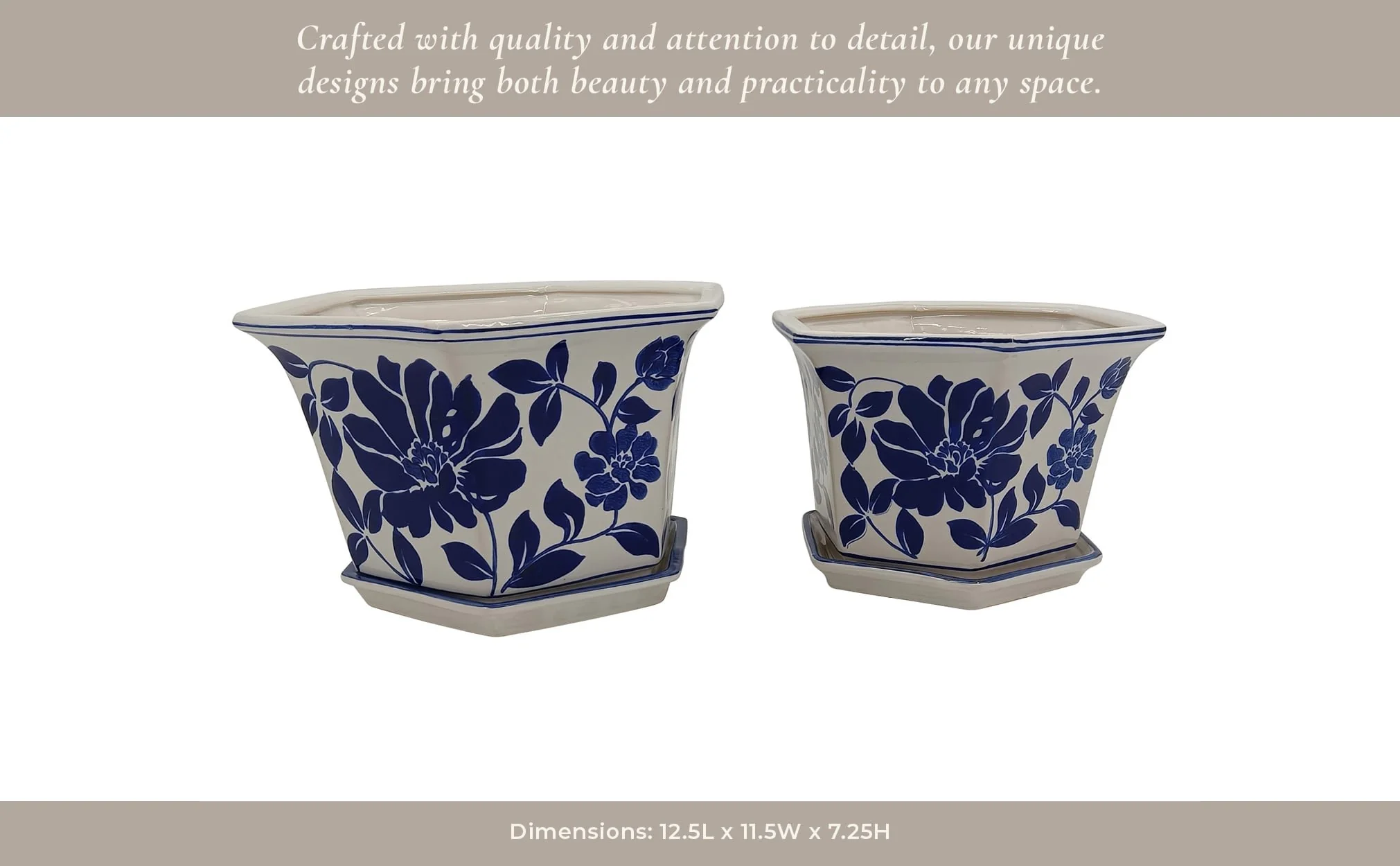 S/2 10/12" Chinoiserie Saucer Planter, Blue/white - Image 13