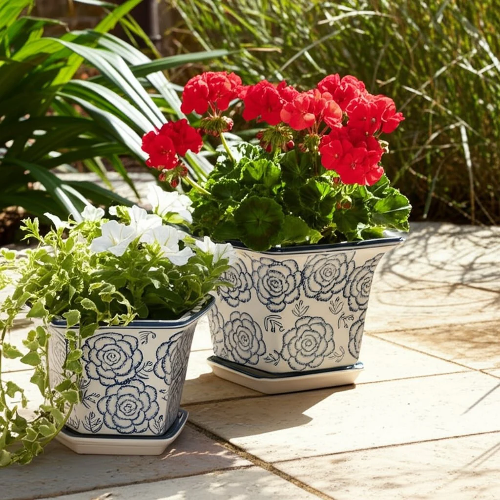 S/2 10/12" Chinoiserie Saucer Planter, Blue/white - Image 10