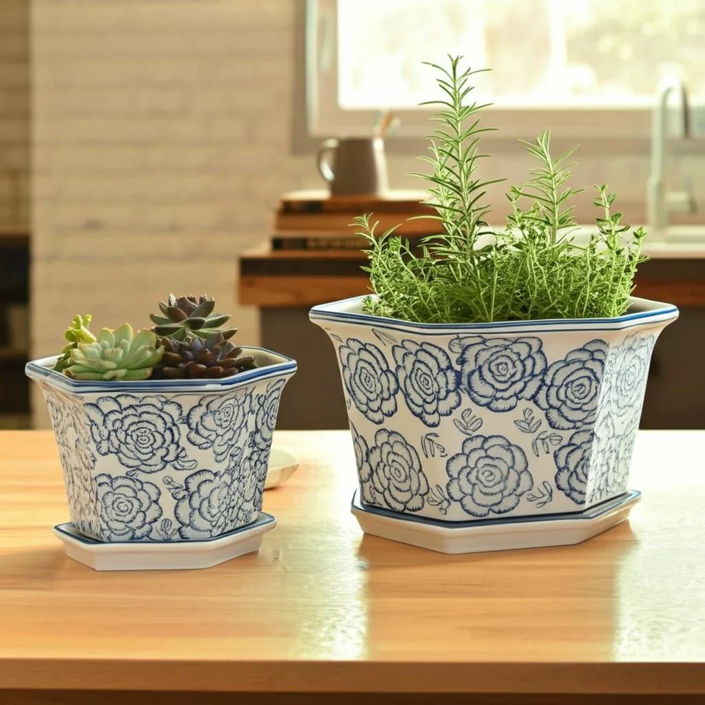 S/2 10/12" Chinoiserie Saucer Planter, Blue/white - Image 11