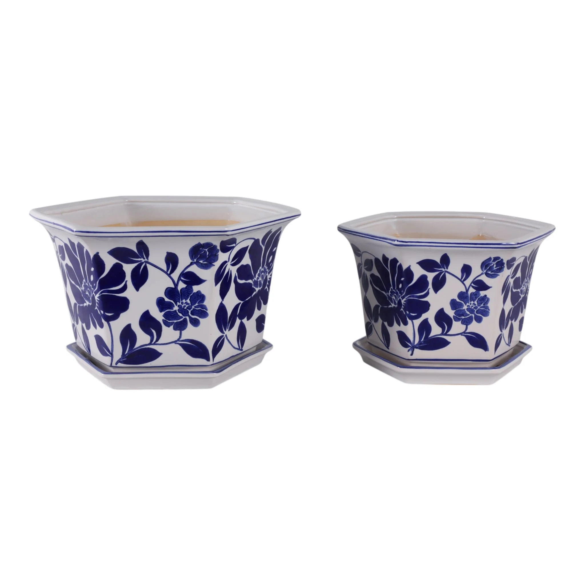 S/2 10/12" Chinoiserie Saucer Planter, Blue/white - Image 4
