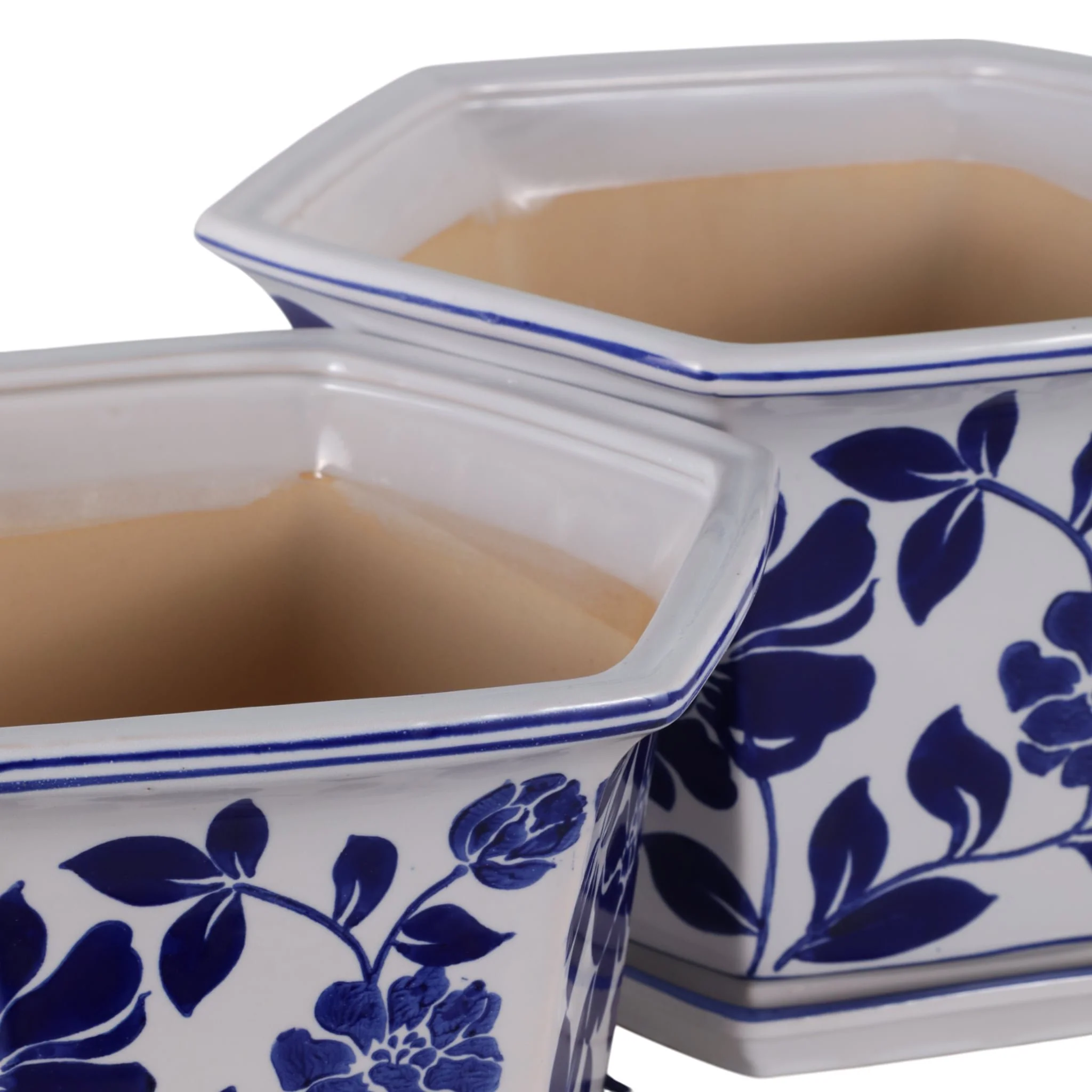 S/2 10/12" Chinoiserie Saucer Planter, Blue/white - Image 5