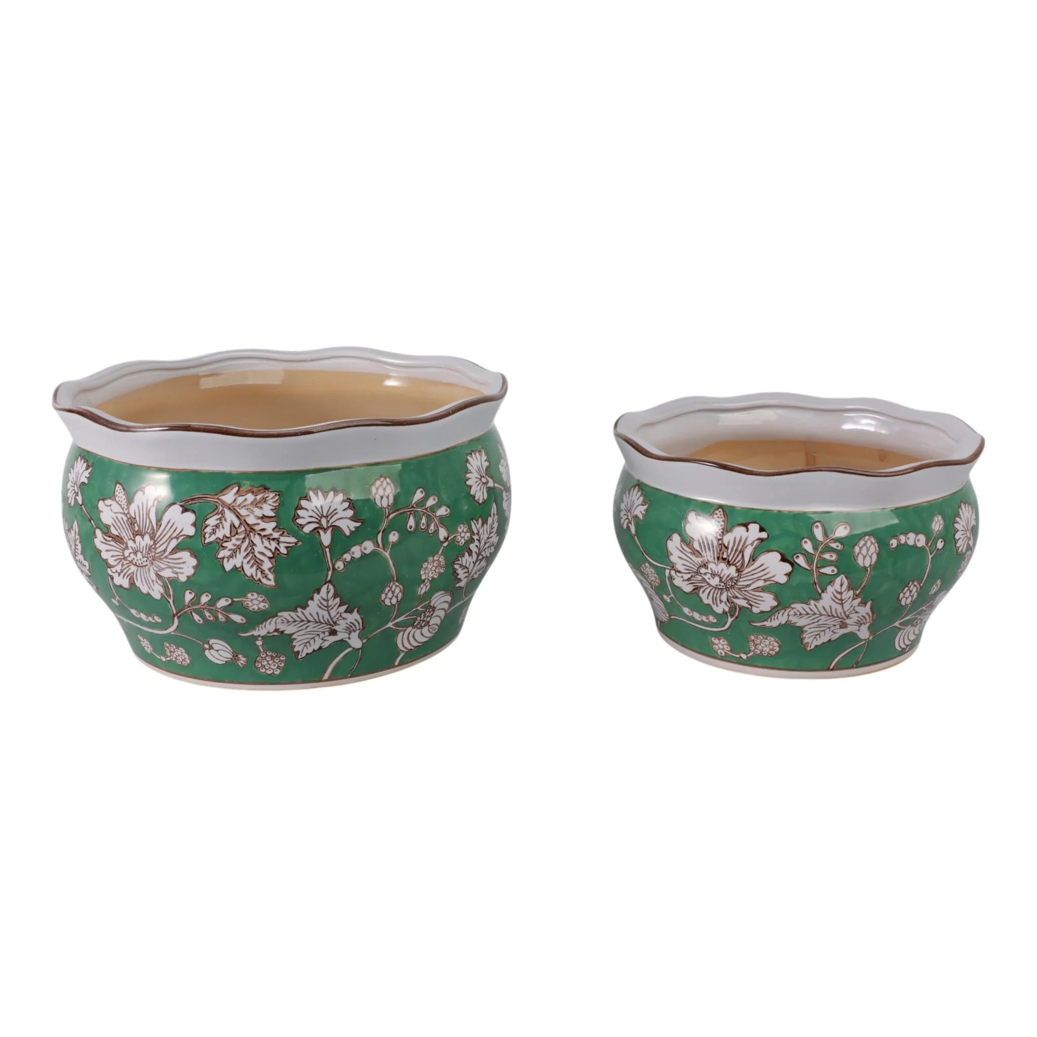 S/2 10/12" Chinoiserie Vines Planters, Green - Image 2
