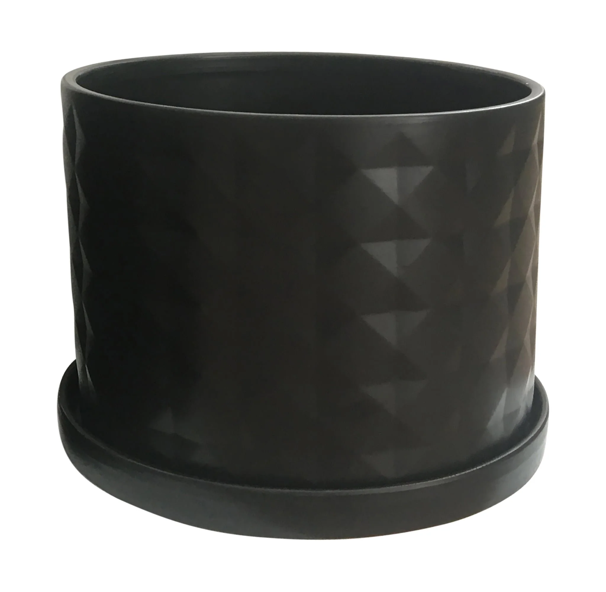 S/2 10/12" Diamond Planter W/ Saucer, Black - Image 3