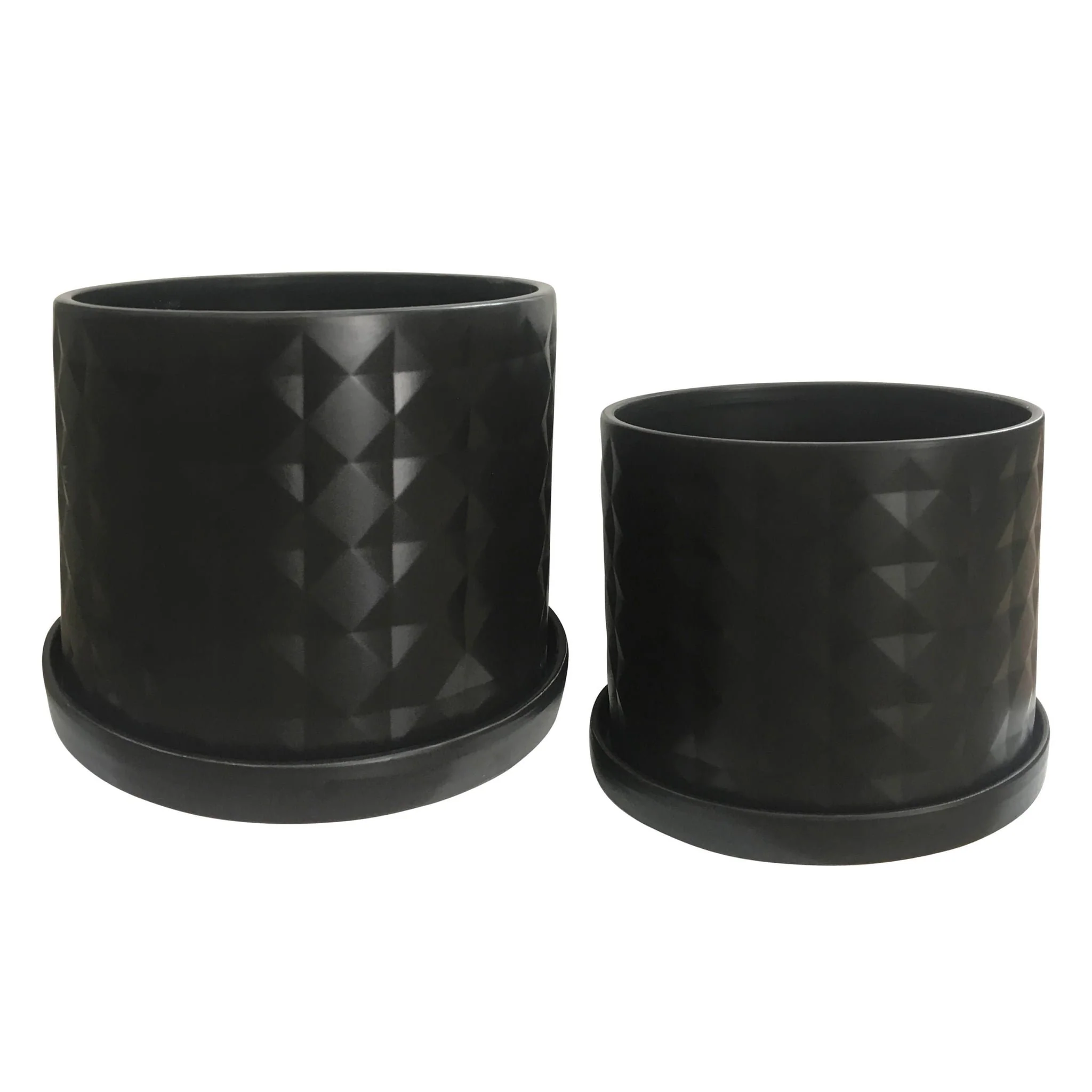 S/2 10/12" Diamond Planter W/ Saucer, Black - Image 4