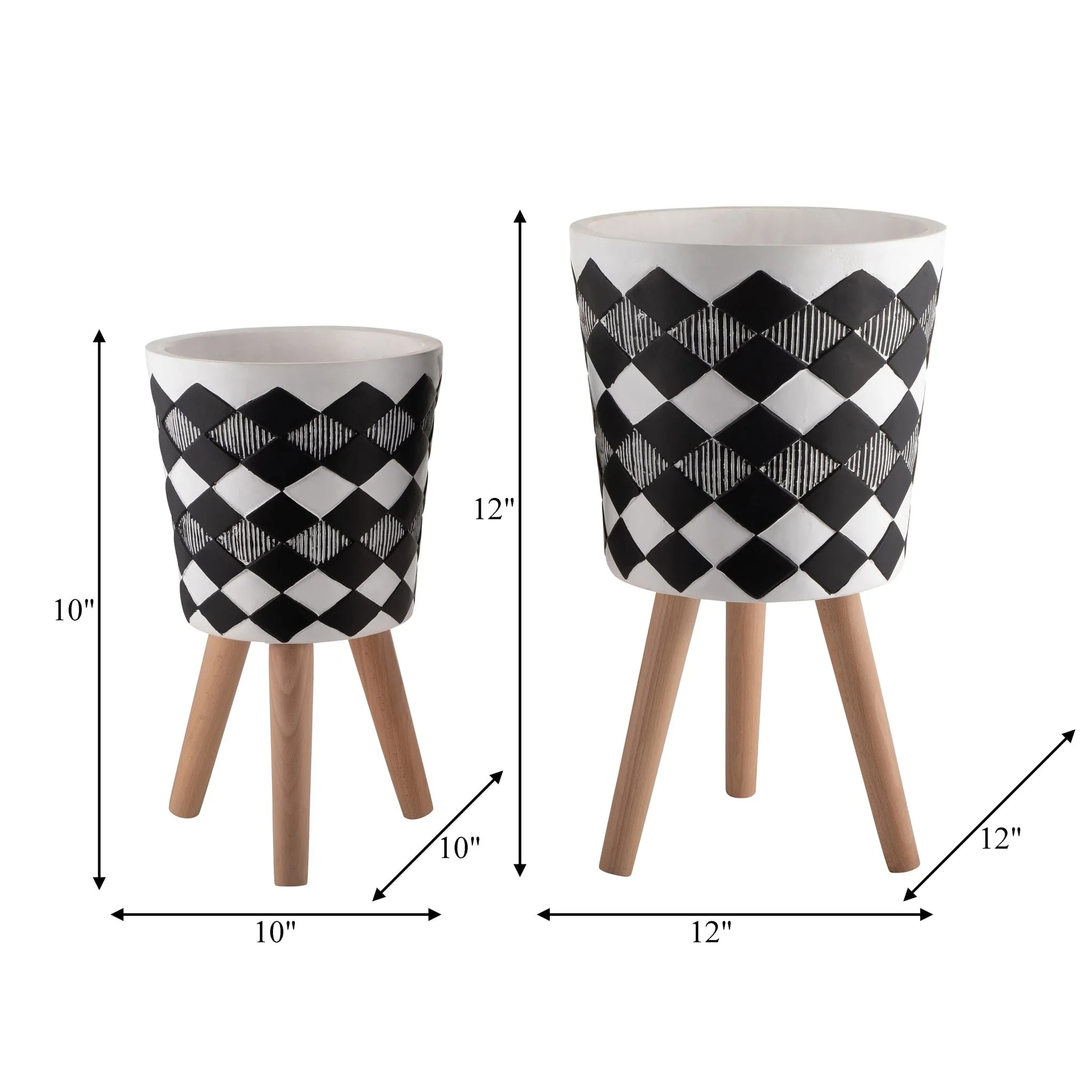 S/2 10/12" Diamond Planter W/ Wood Legs, Black(kd) - Image 8