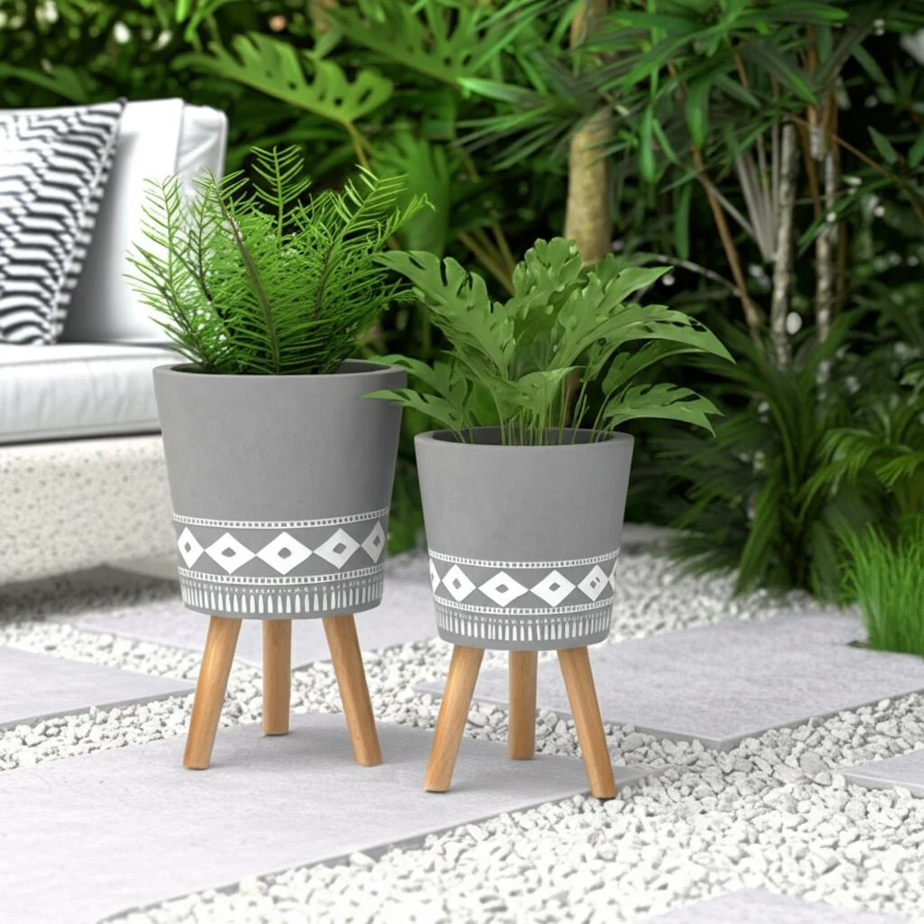 S/2 10/12" Diamond Planter W/ Wood Legs, Gray (kd) - Image 12