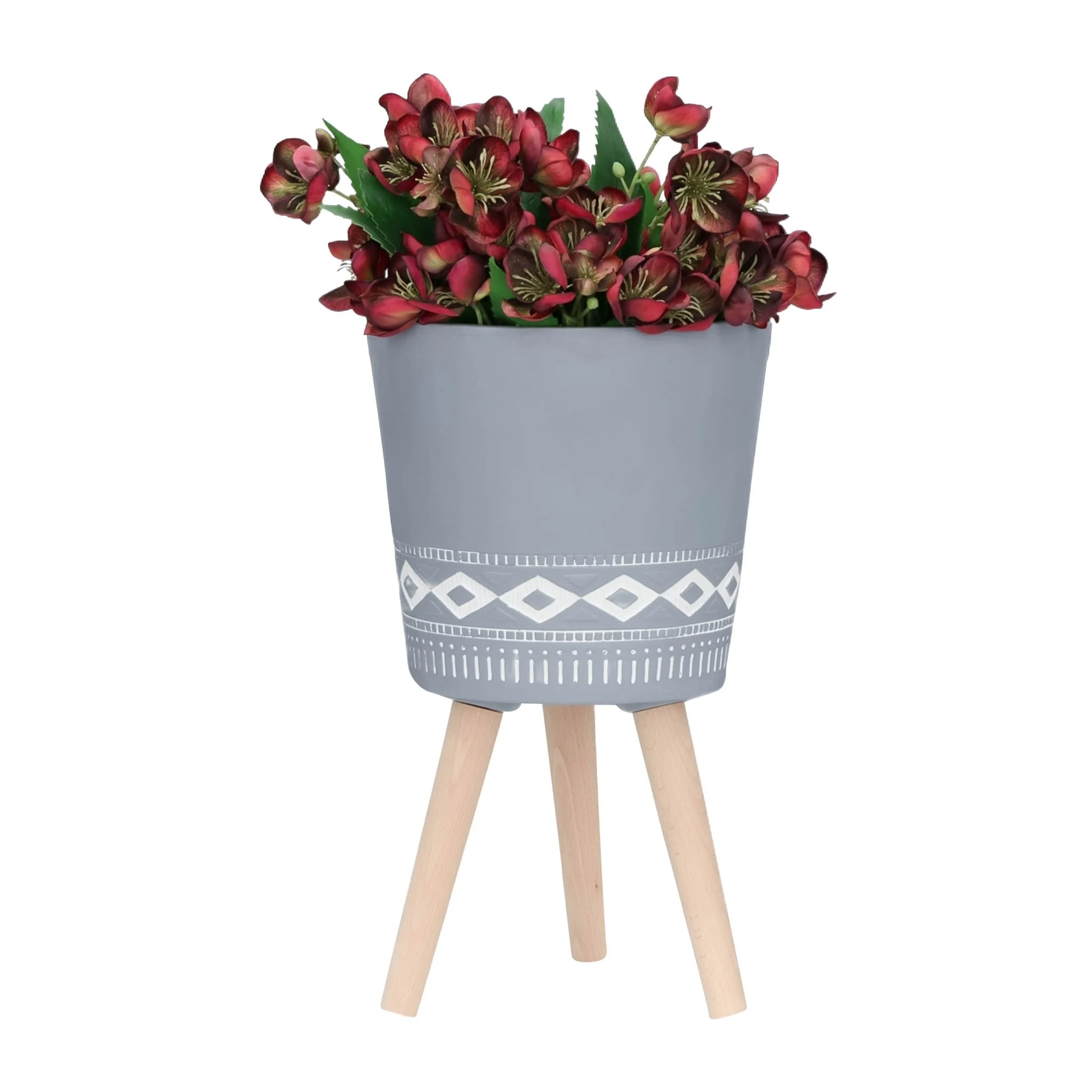 S/2 10/12" Diamond Planter W/ Wood Legs, Gray (kd) - Image 3