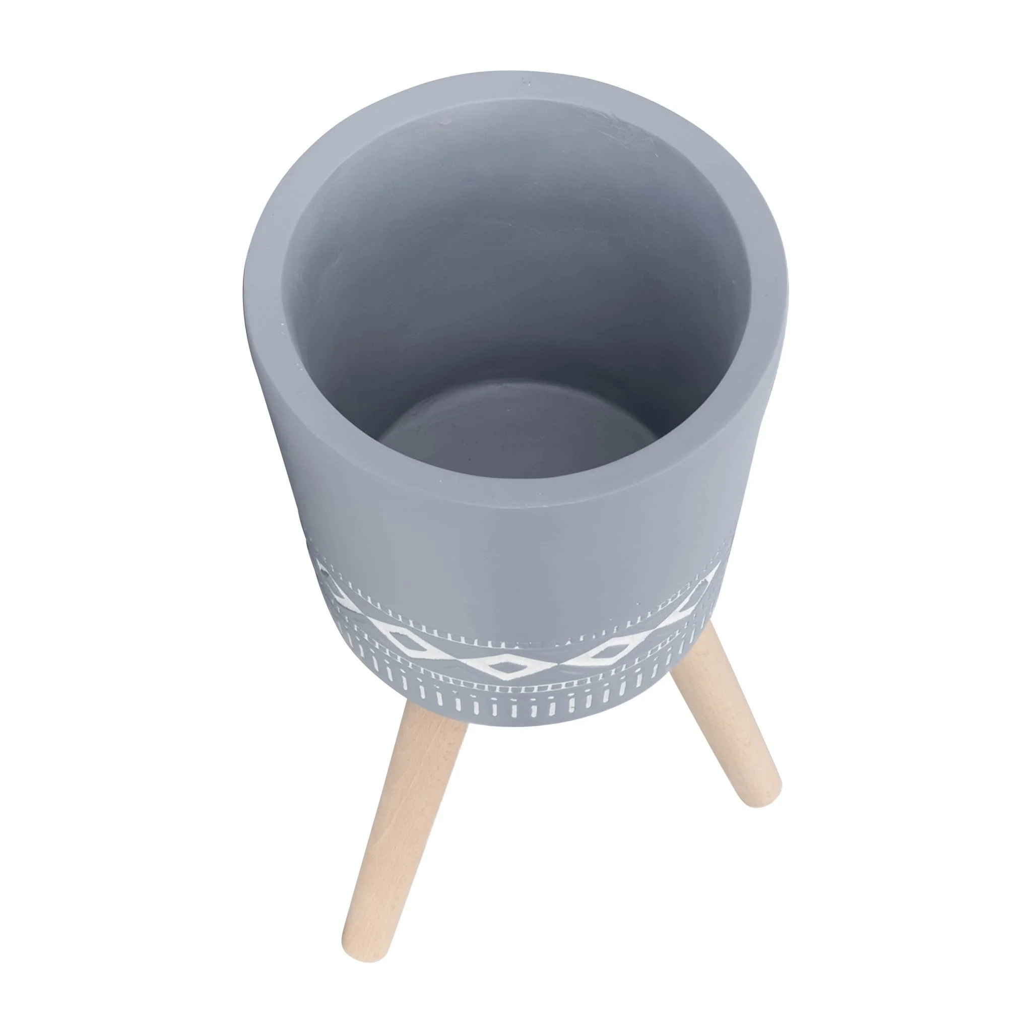 S/2 10/12" Diamond Planter W/ Wood Legs, Gray (kd) - Image 4