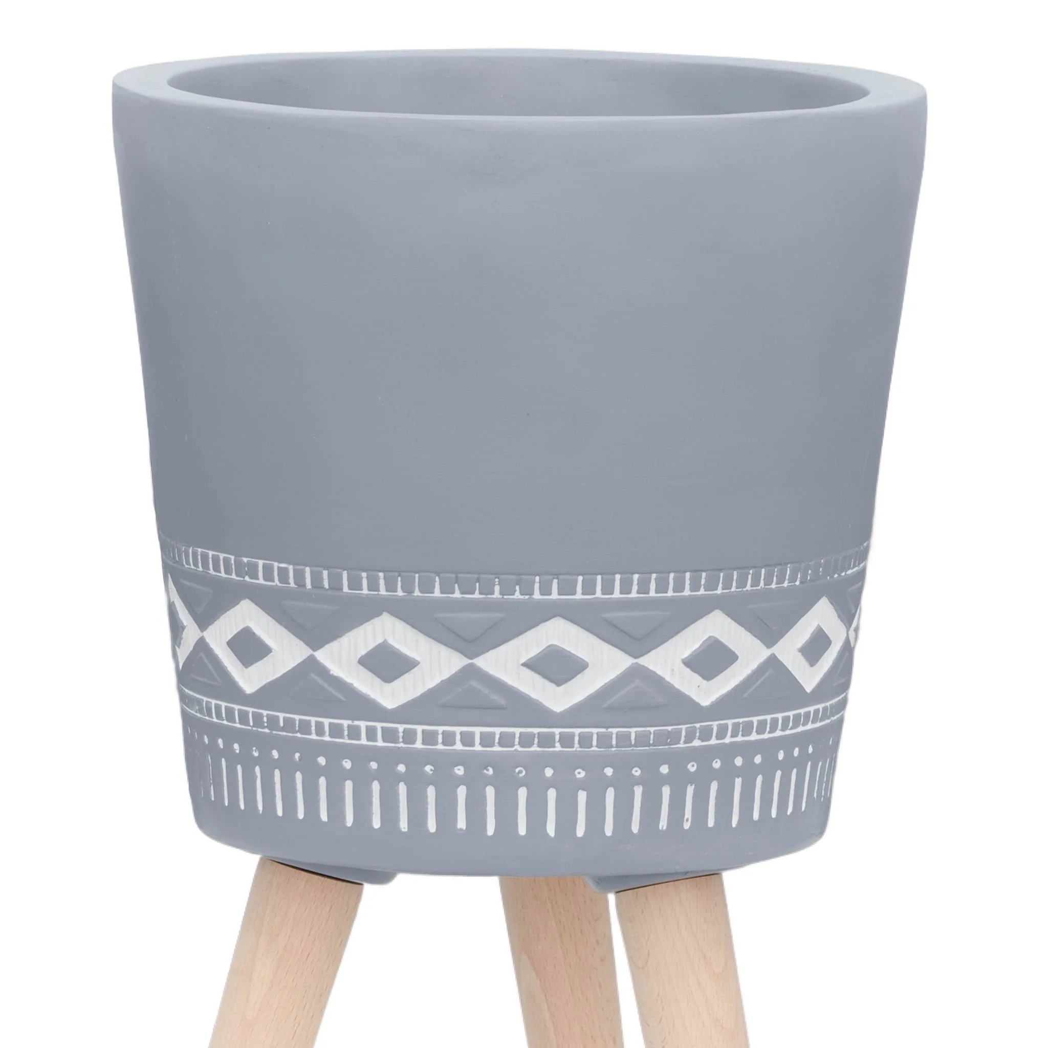 S/2 10/12" Diamond Planter W/ Wood Legs, Gray (kd) - Image 6