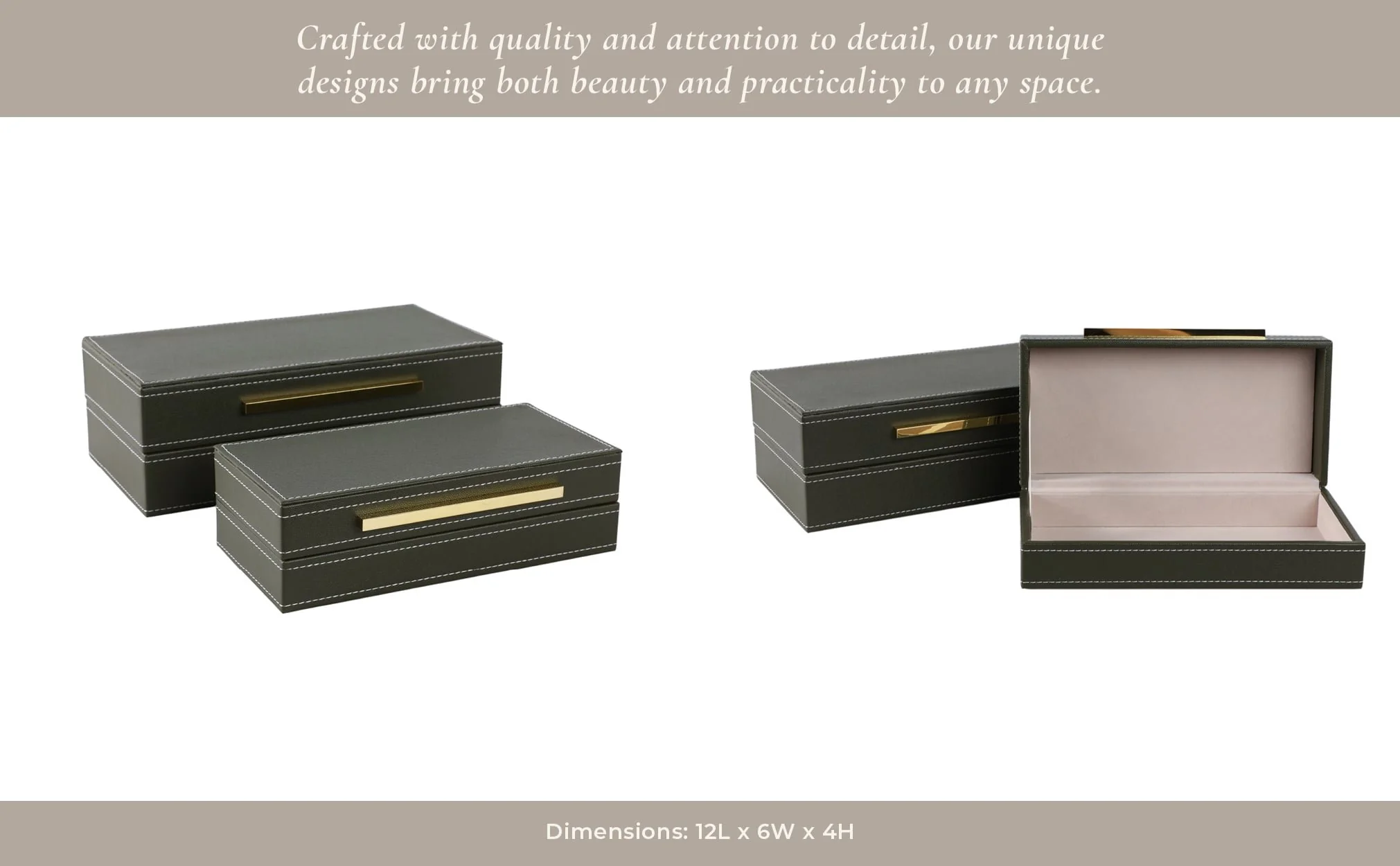 S/2 10/12" Faux Leather Stitched Edge Boxes Green - Image 9