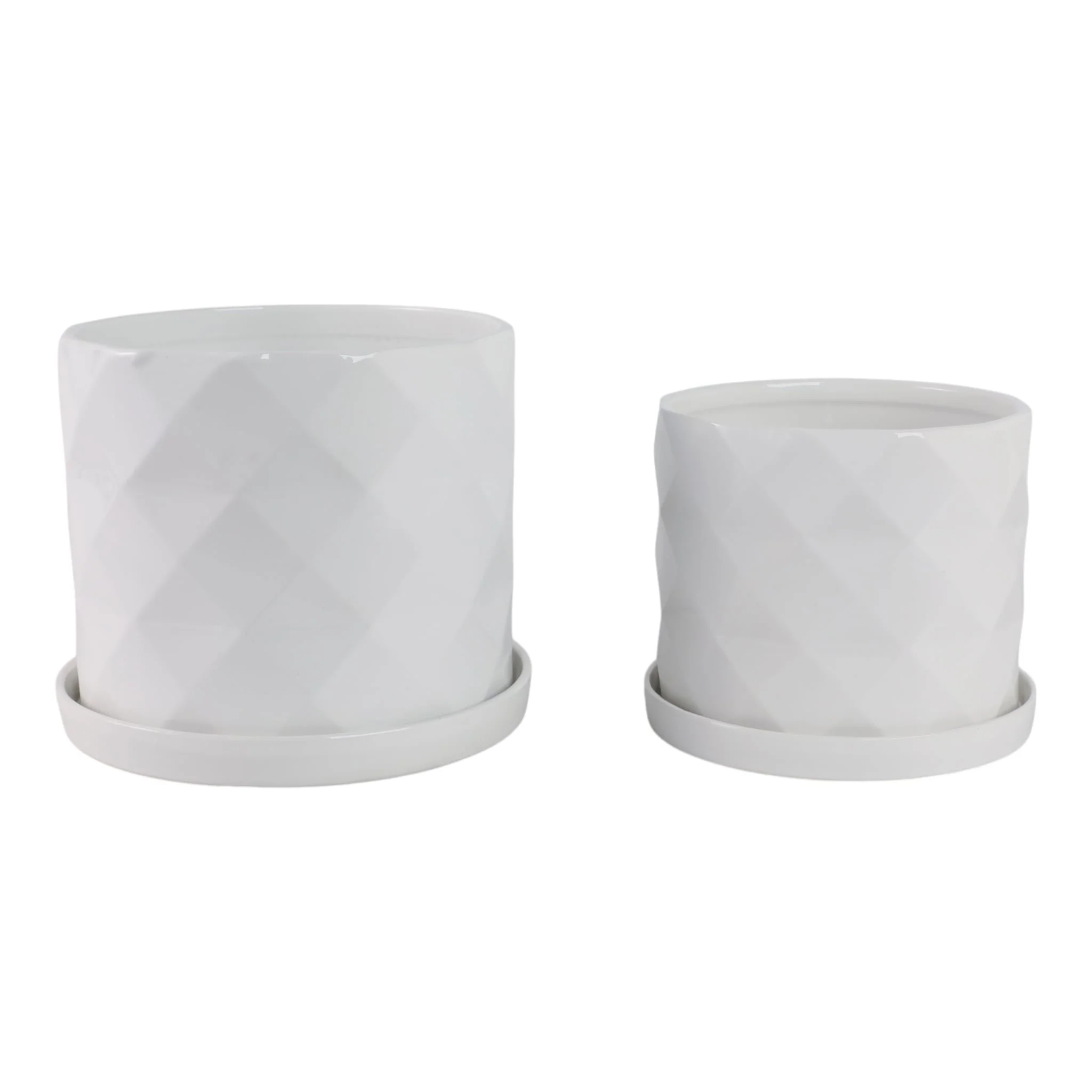 S/2 10/12" Geo Planter, White - Image 3