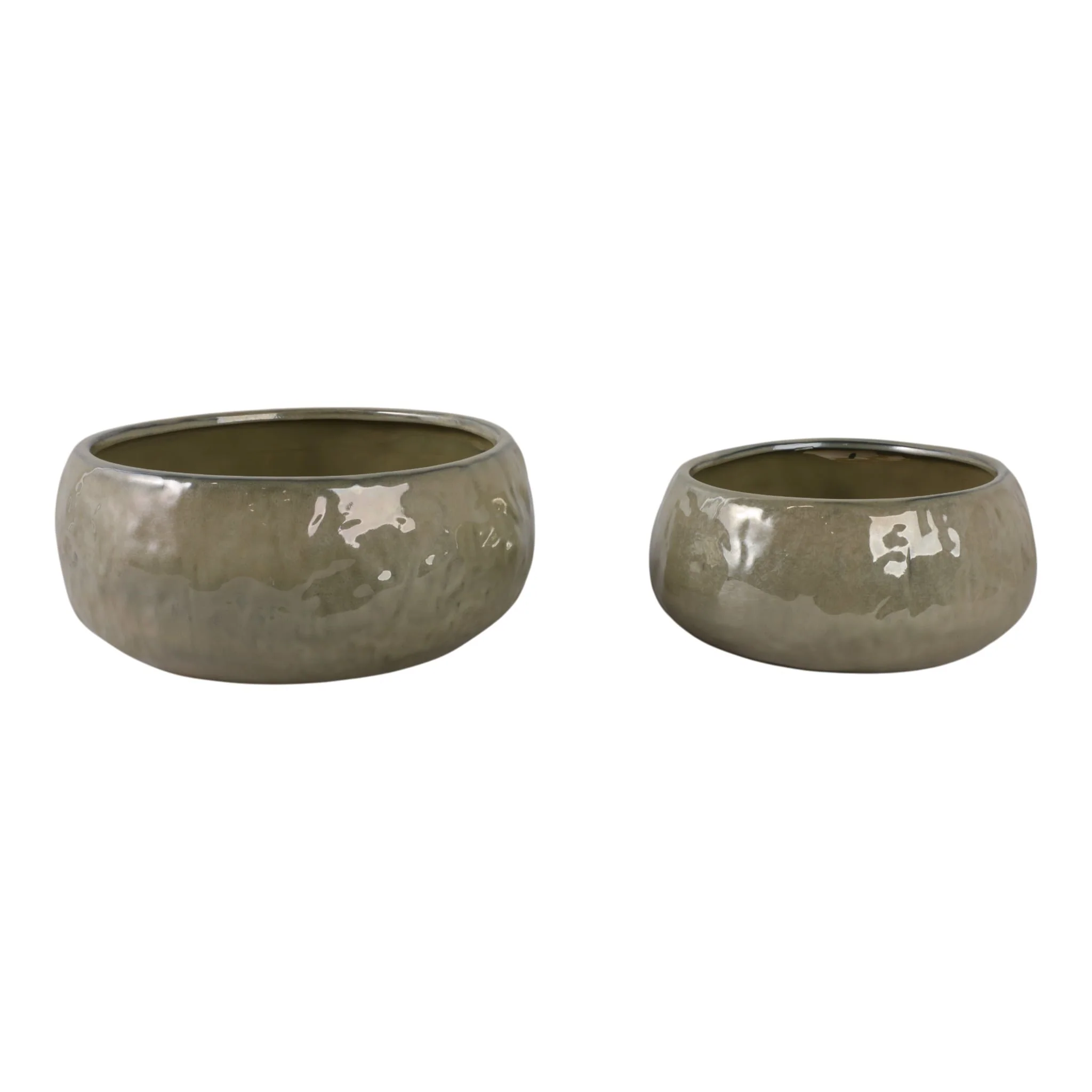 S/2 10/12" Iridescent Bowl Planters, Green - Image 3