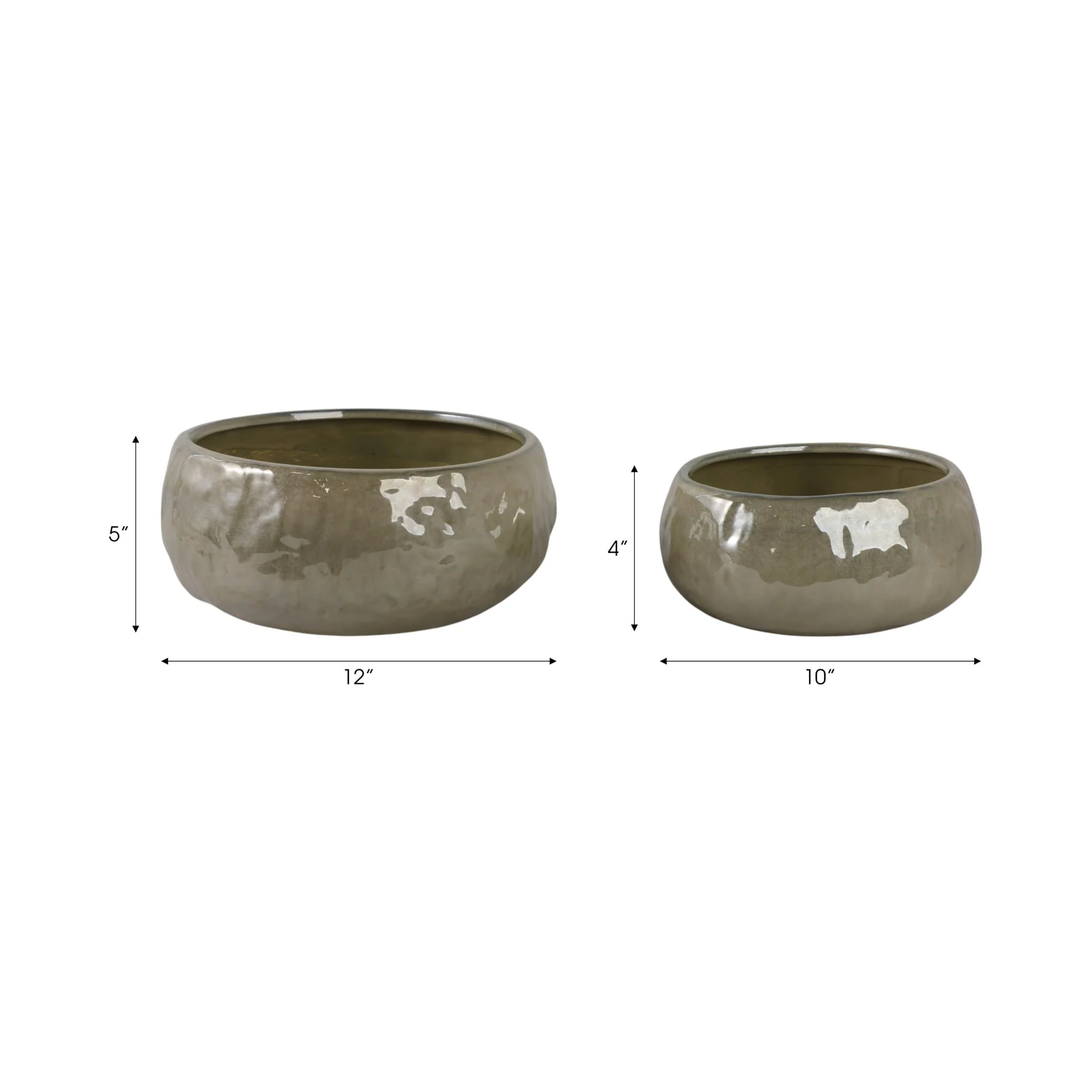 S/2 10/12" Iridescent Bowl Planters, Green - Image 8
