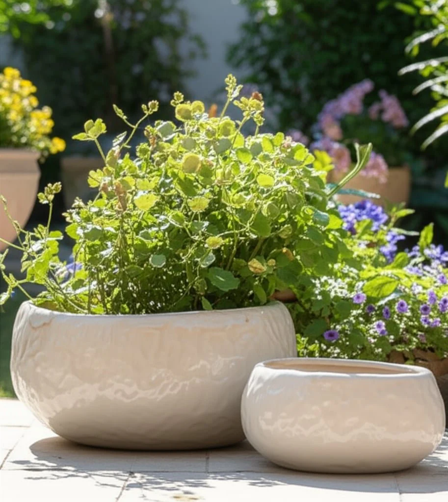 S/2 10/12" Iridescent Bowl Planters, White - Image 12