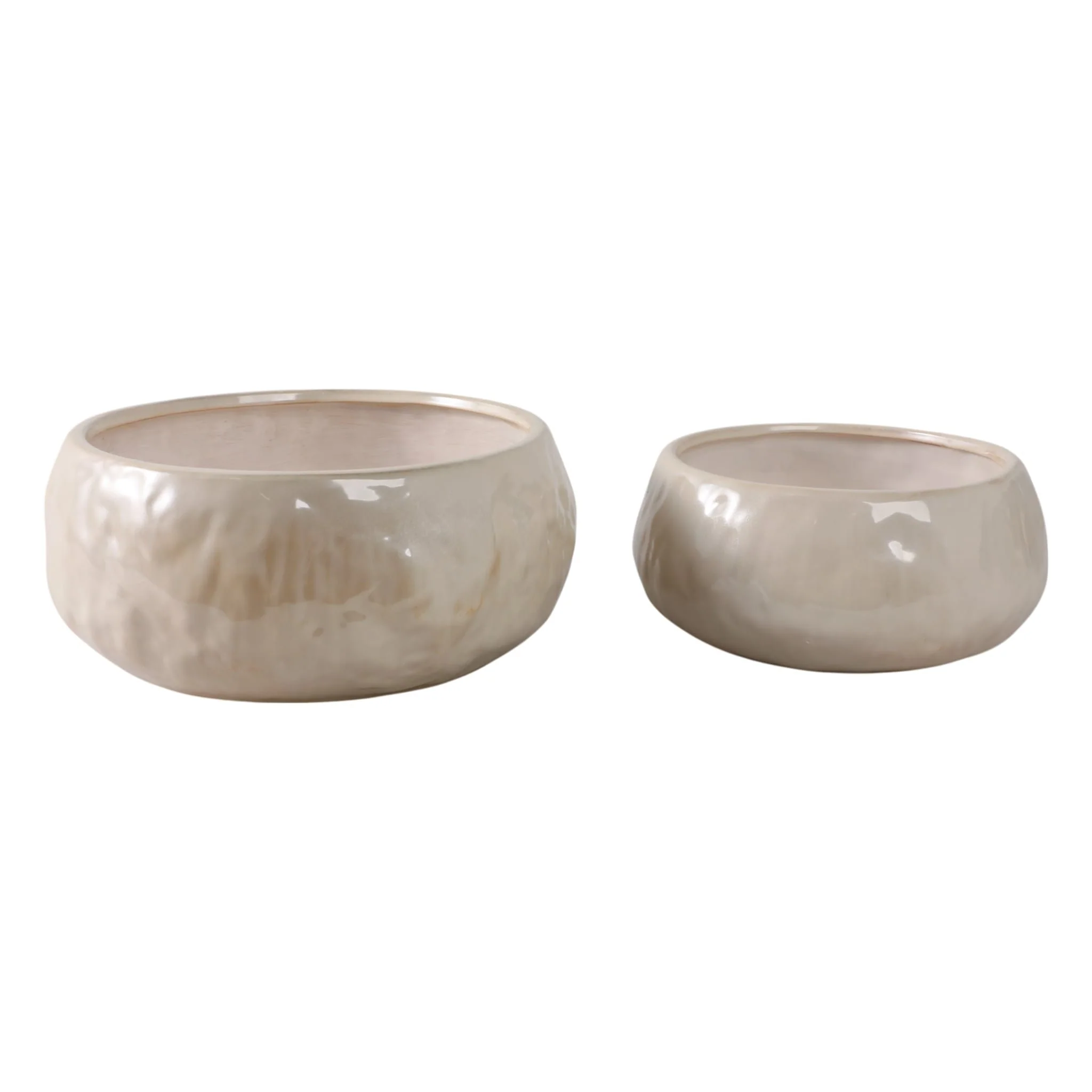 S/2 10/12" Iridescent Bowl Planters, White - Image 3