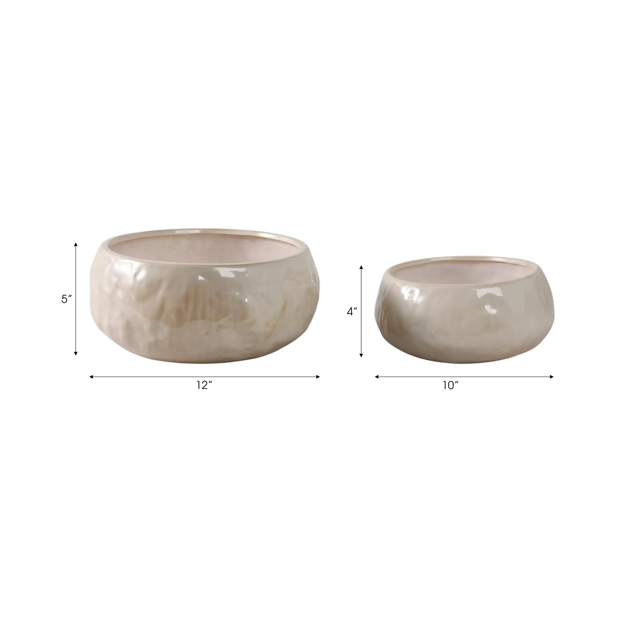 S/2 10/12" Iridescent Bowl Planters, White - Image 8