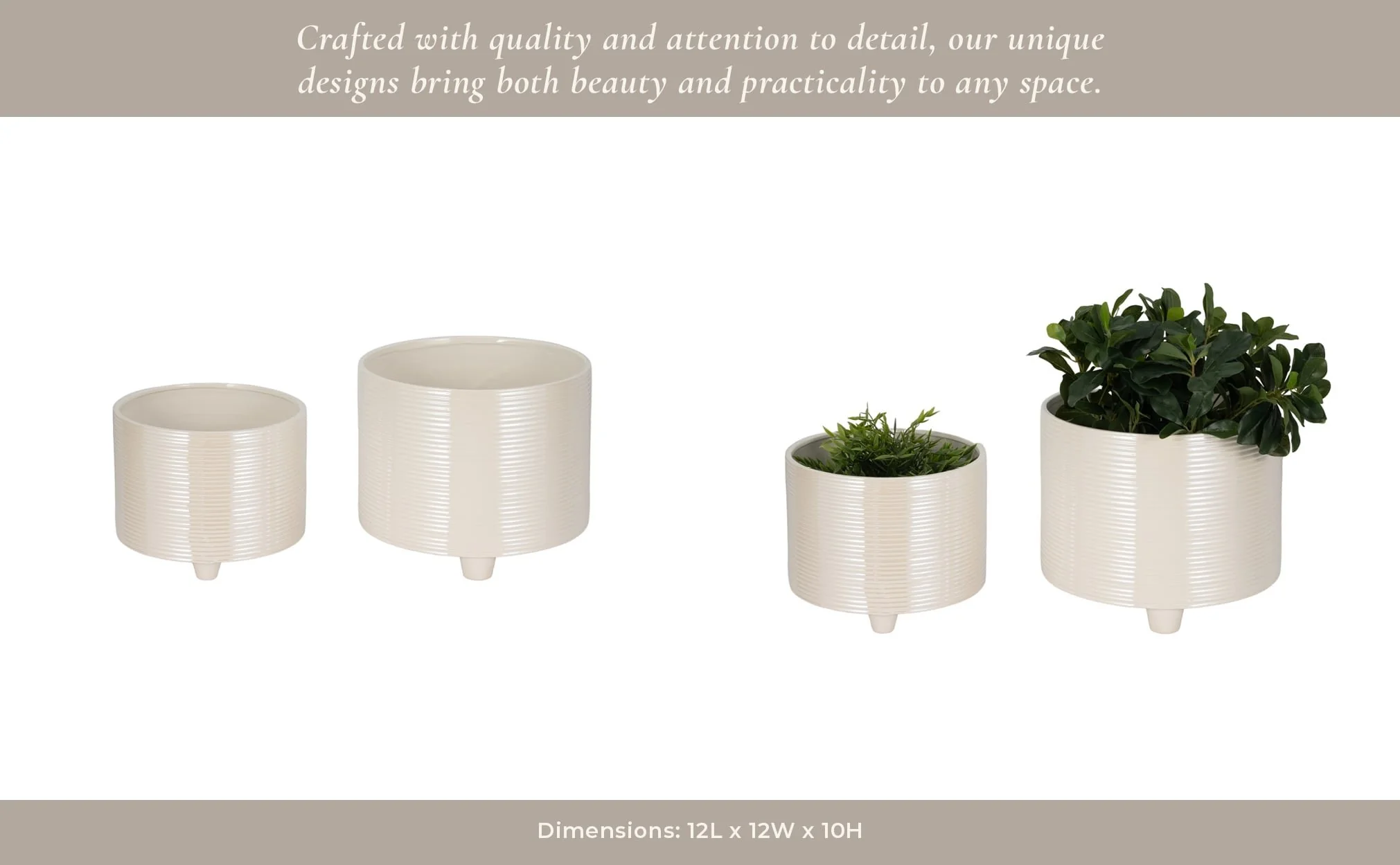 S/2 10/12" Iridescent Ribbed Planters, Ivory - Image 11