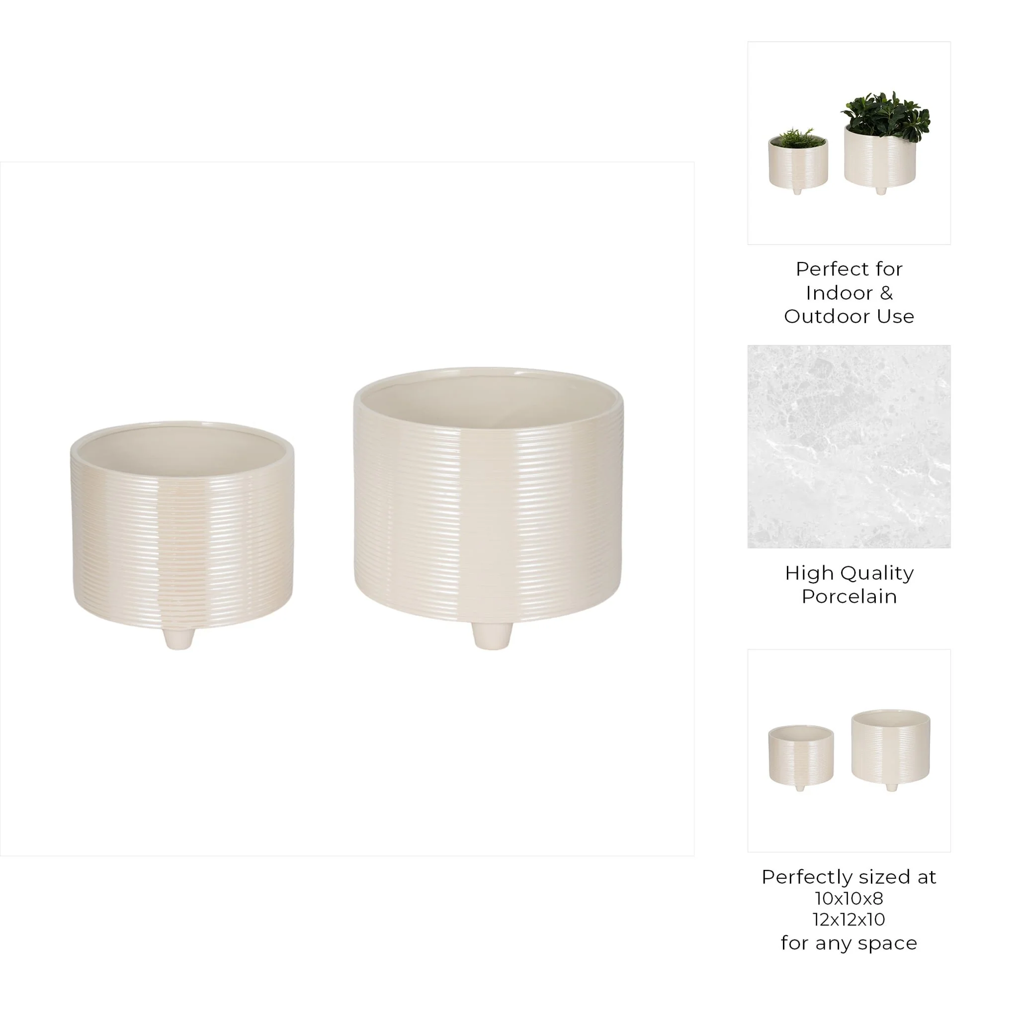 S/2 10/12" Iridescent Ribbed Planters, Ivory - Image 7