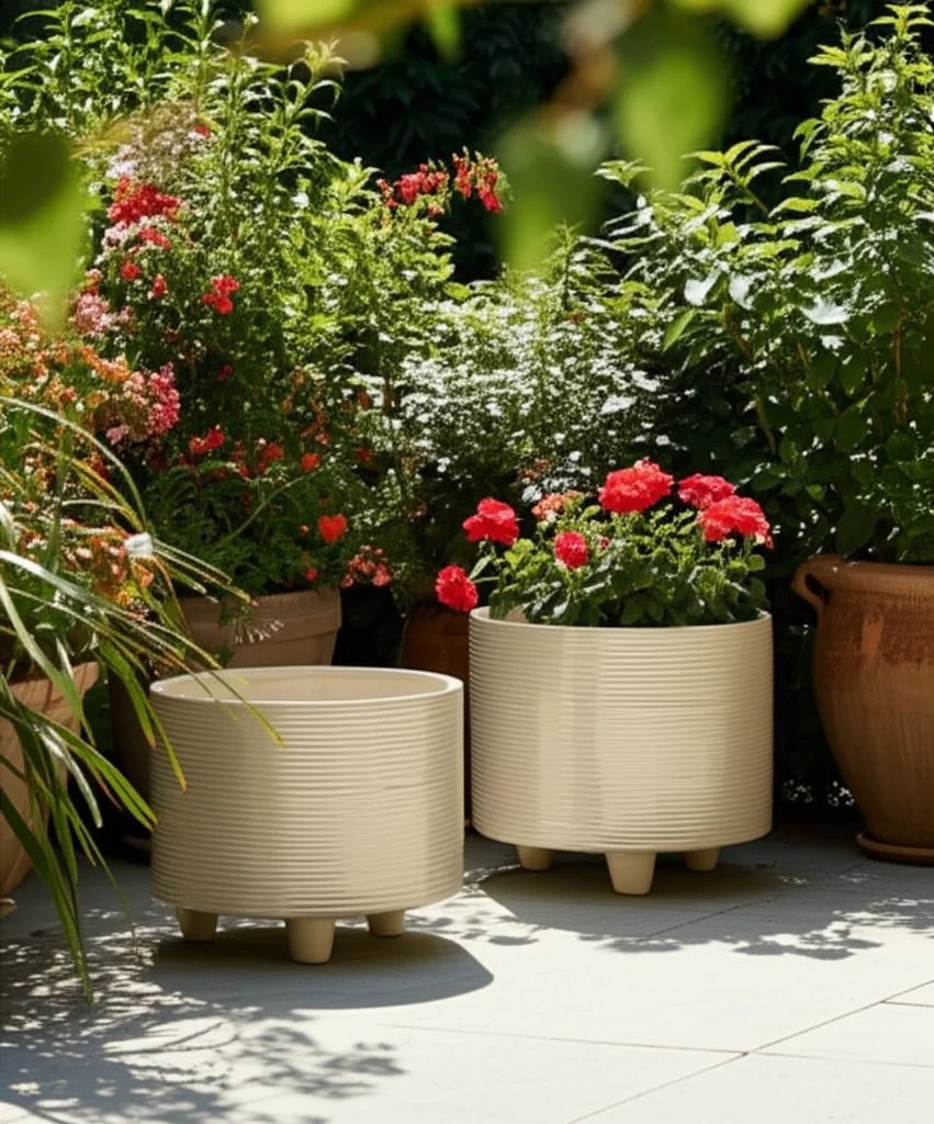 S/2 10/12" Iridescent Ribbed Planters, Ivory - Image 8