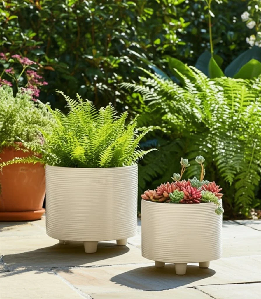 S/2 10/12" Iridescent Ribbed Planters, Ivory - Image 9