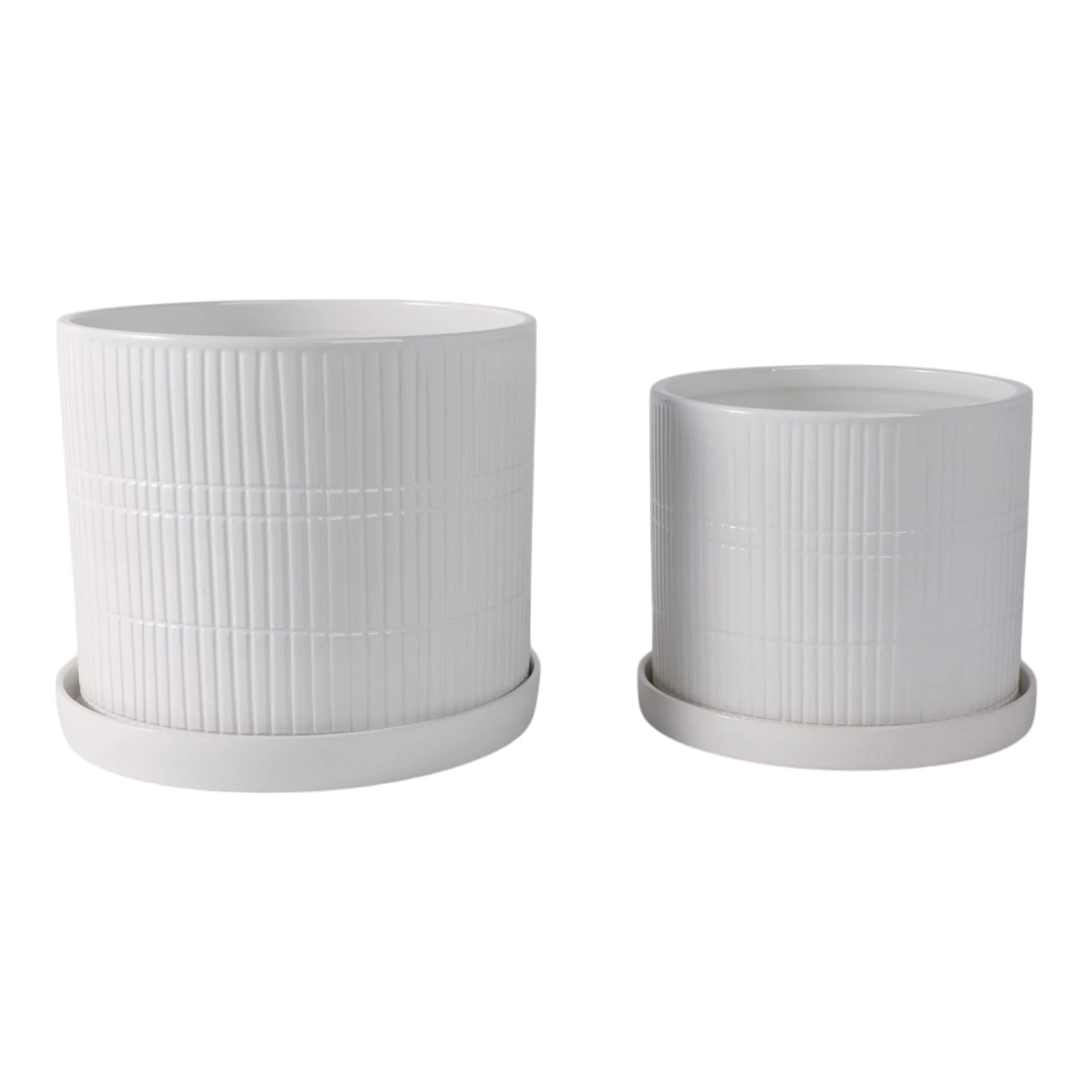 S/2 10/12" Line Textured Planter, White - Image 3