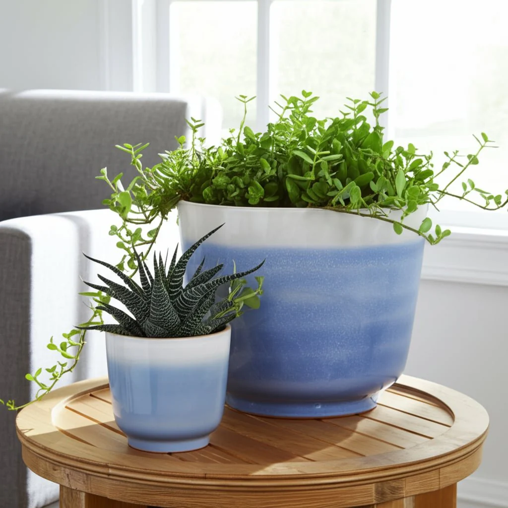 S/2 10/12" Reactive Glazed Planters, Baby Blue - Image 11