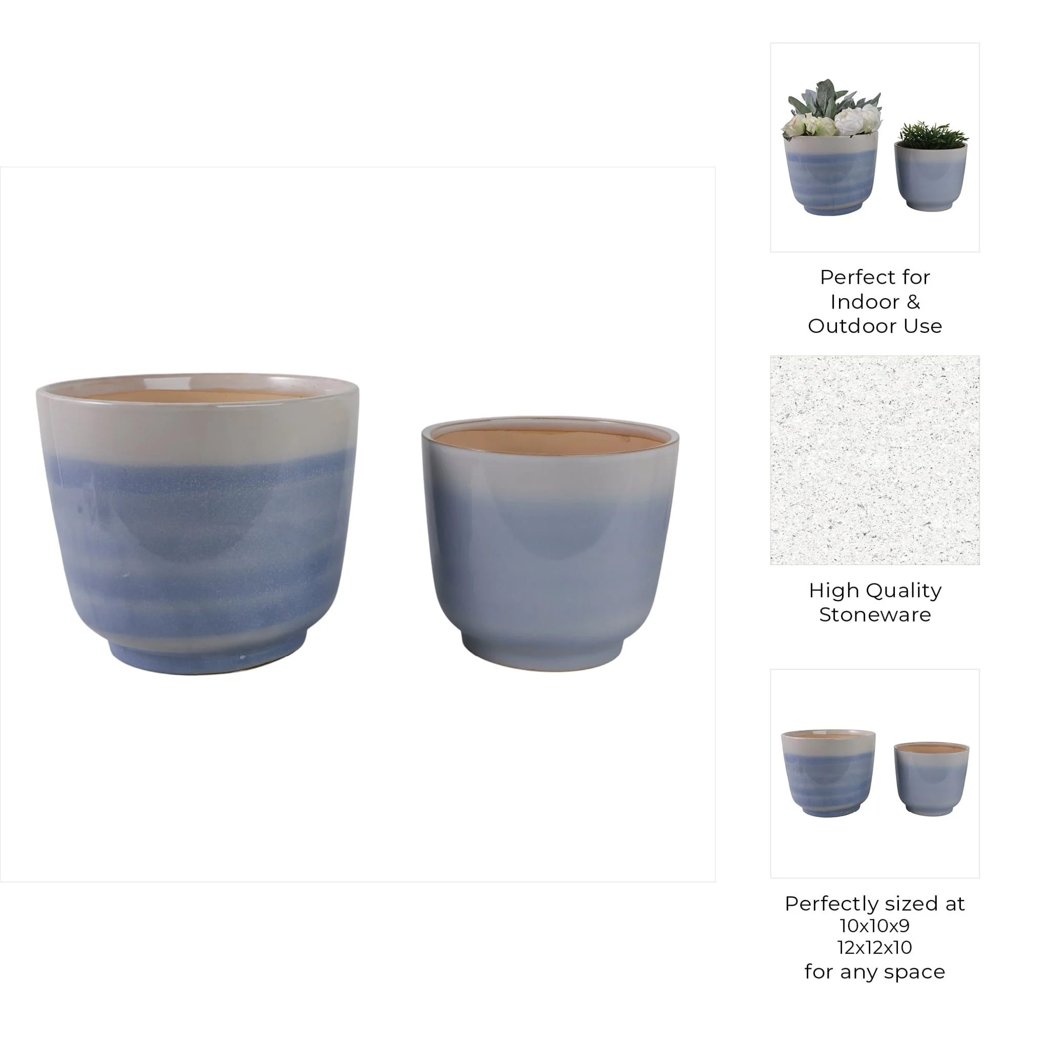 S/2 10/12" Reactive Glazed Planters, Baby Blue - Image 9