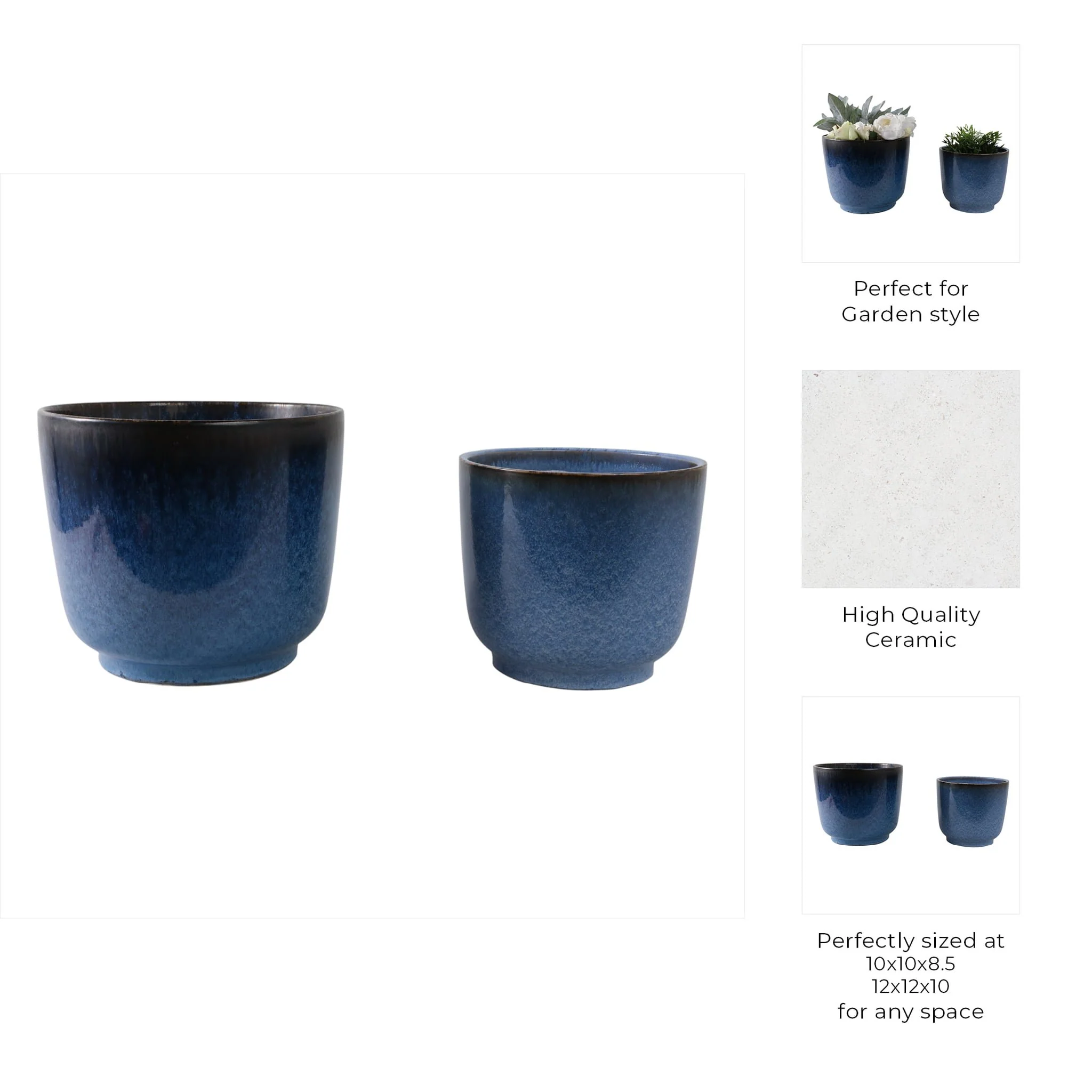 S/2 10/12" Reactive Glazed Planters, Blue - Image 10