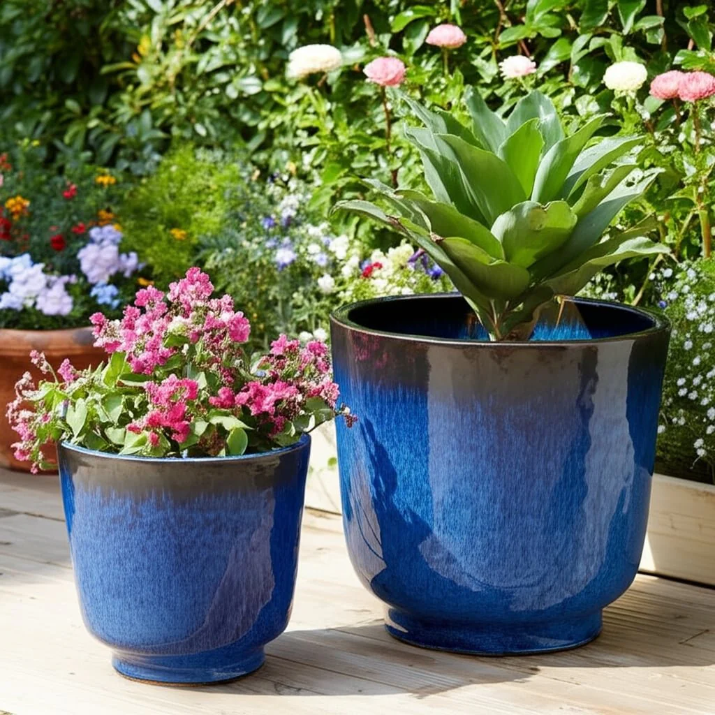 S/2 10/12" Reactive Glazed Planters, Blue - Image 12