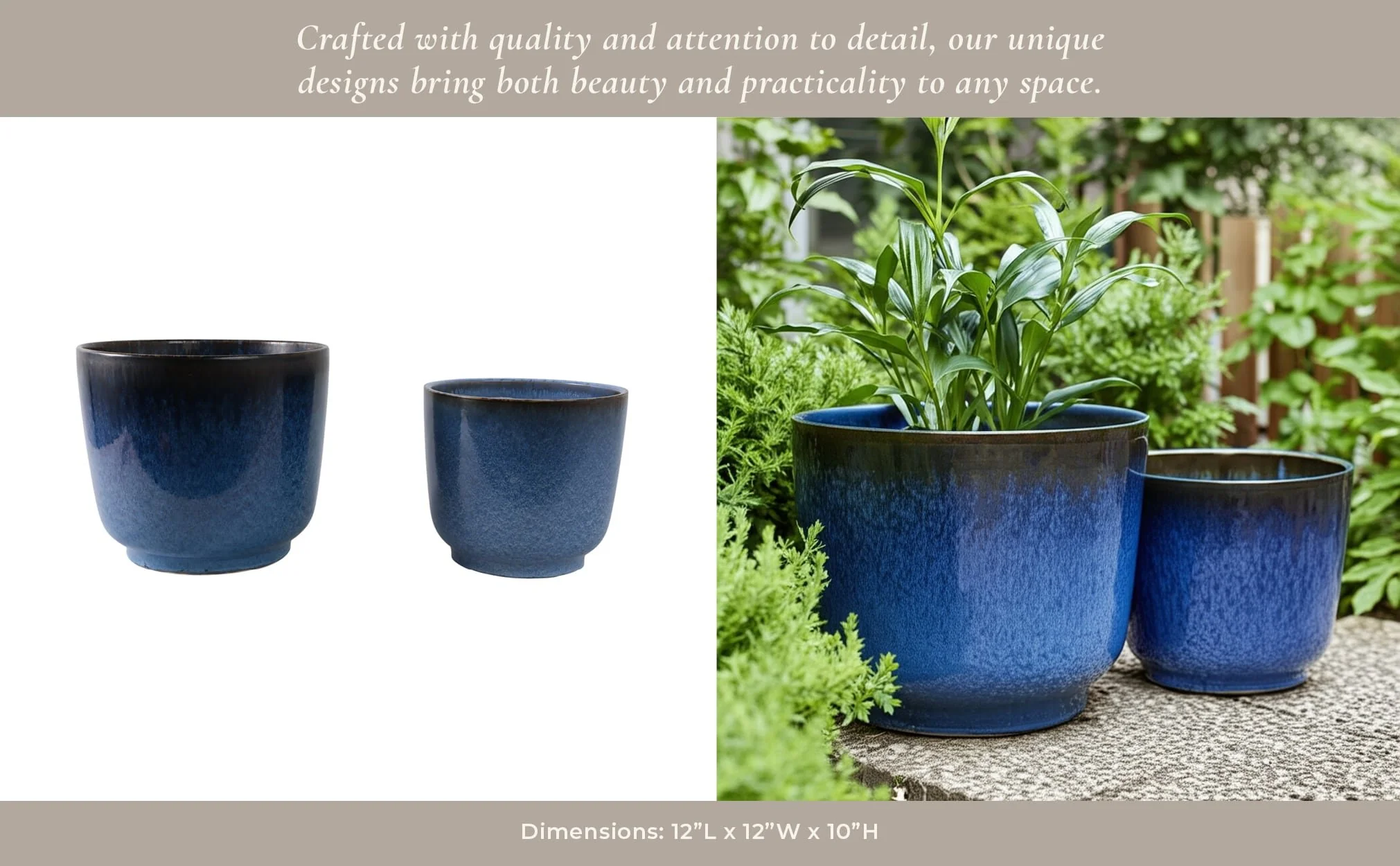 S/2 10/12" Reactive Glazed Planters, Blue - Image 13