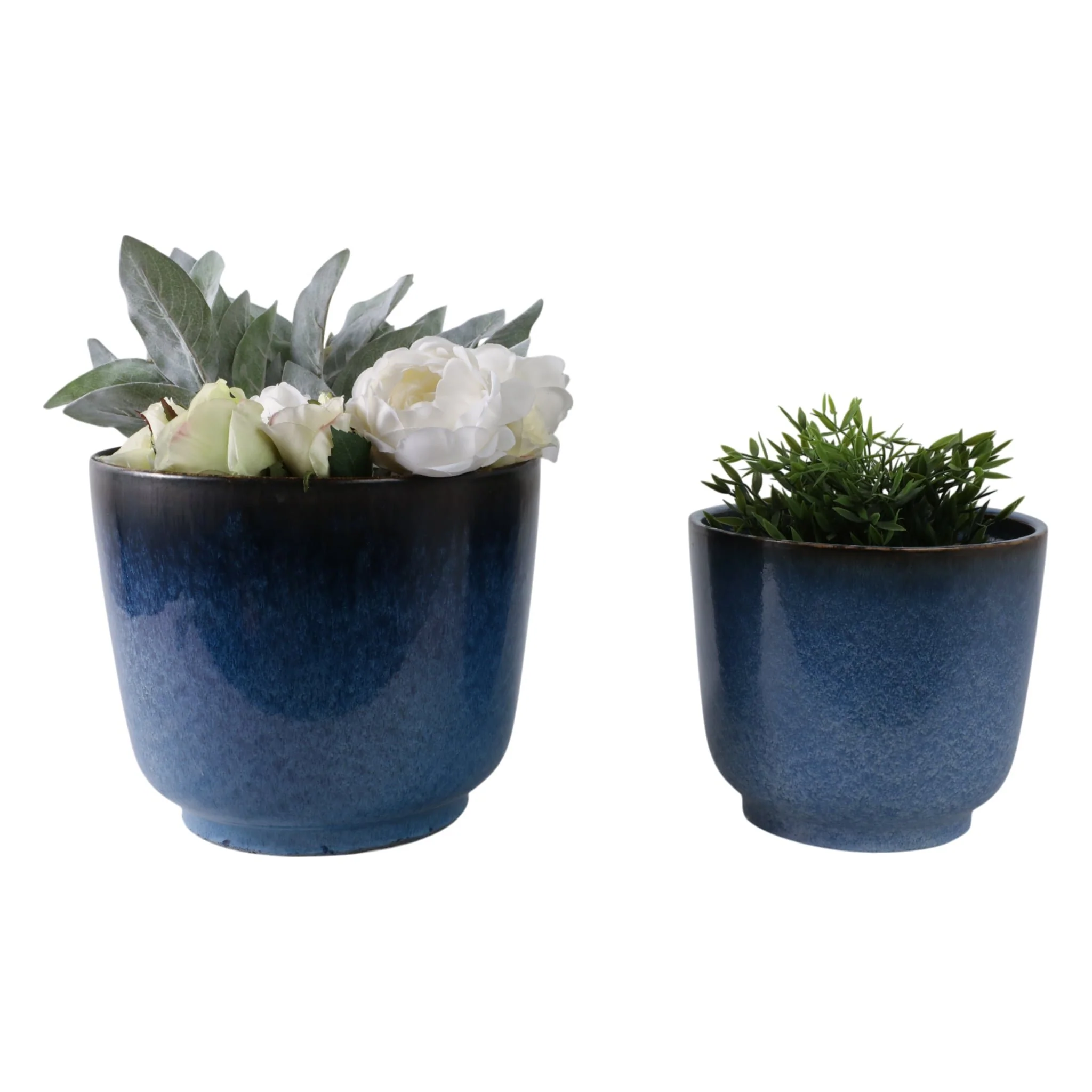 S/2 10/12" Reactive Glazed Planters, Blue - Image 2