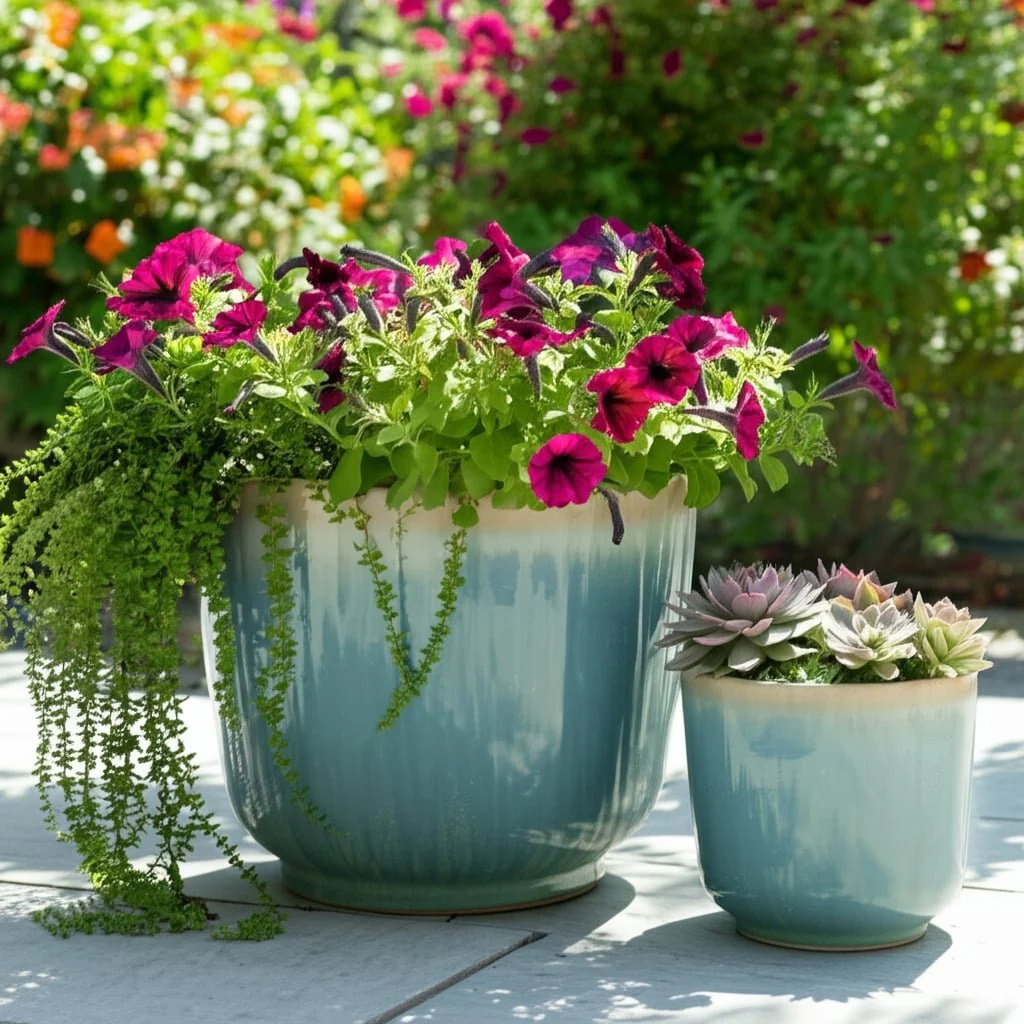 S/2 10/12" Reactive Multi Glazed Planters - Image 10
