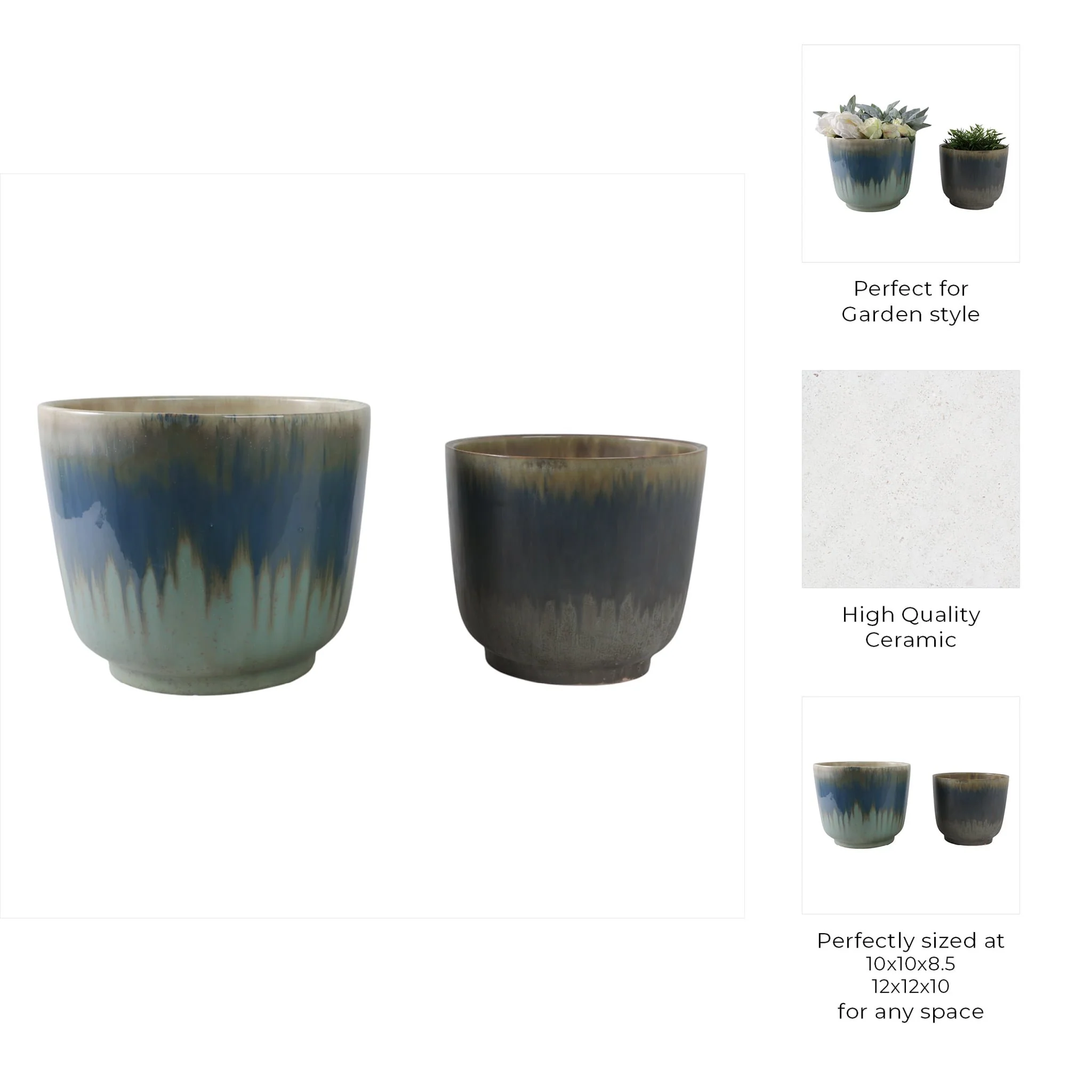 S/2 10/12" Reactive Multi Glazed Planters - Image 7