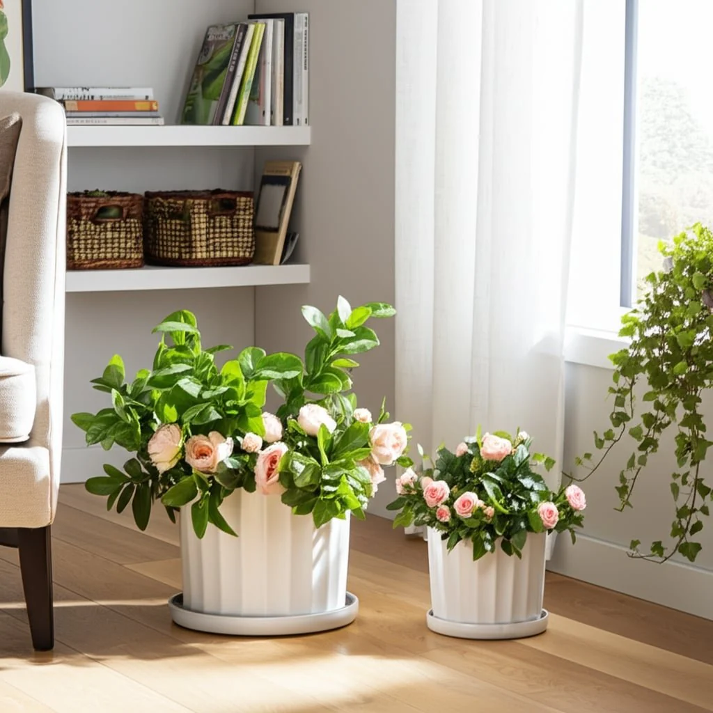 S/2 10/12" Ribbed Planter, White - Image 10