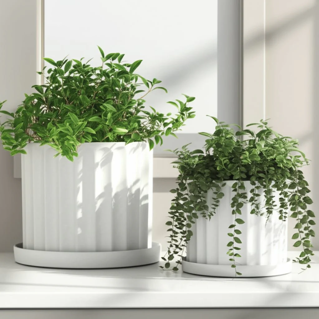S/2 10/12" Ribbed Planter, White - Image 11