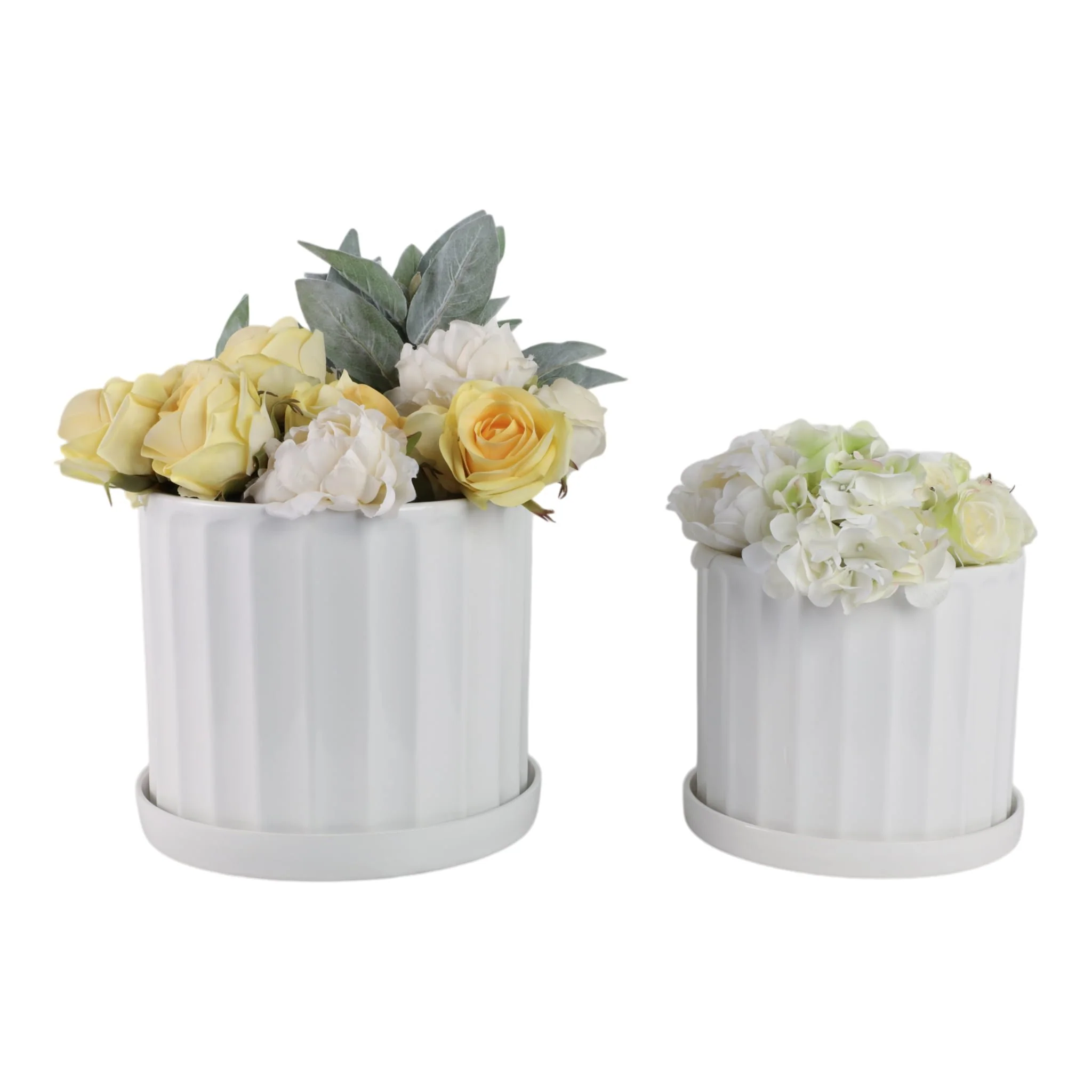 S/2 10/12" Ribbed Planter, White - Image 2