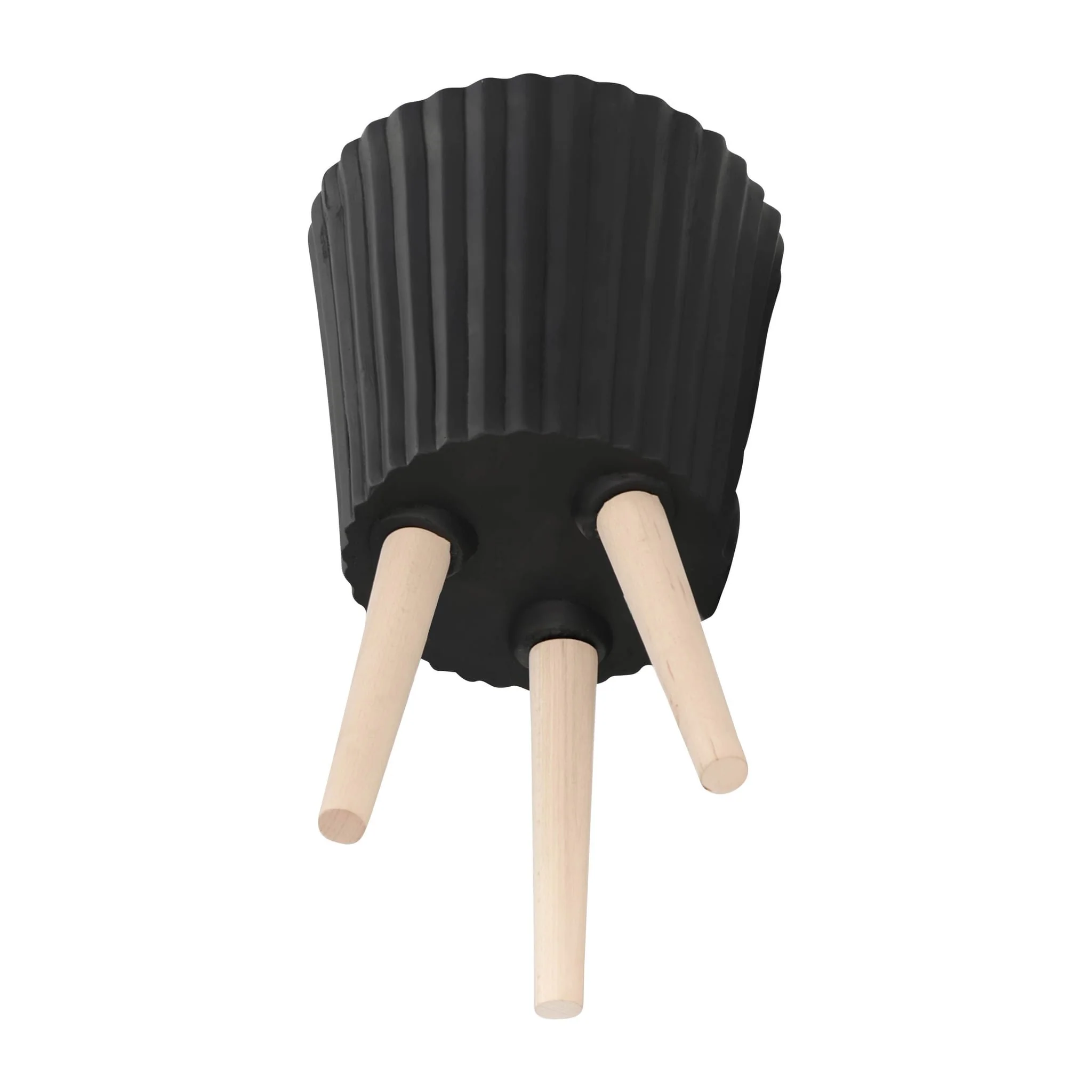 S/2 10/12" Ridged Planter W/ Wood Legs, Black (kd) - Image 5