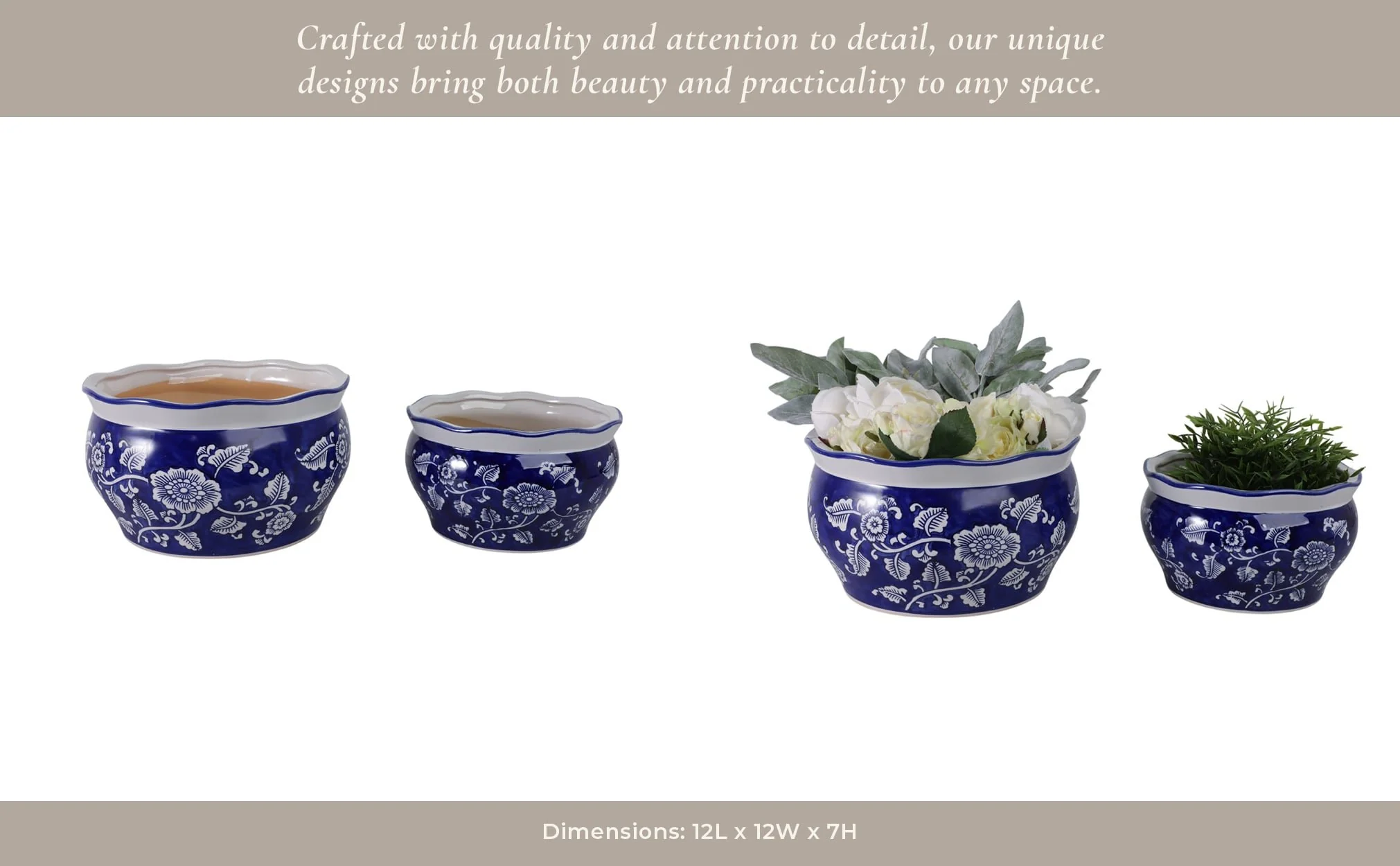 S/2 10/12" Round Chinoisere Planters, Blue/wht - Image 13