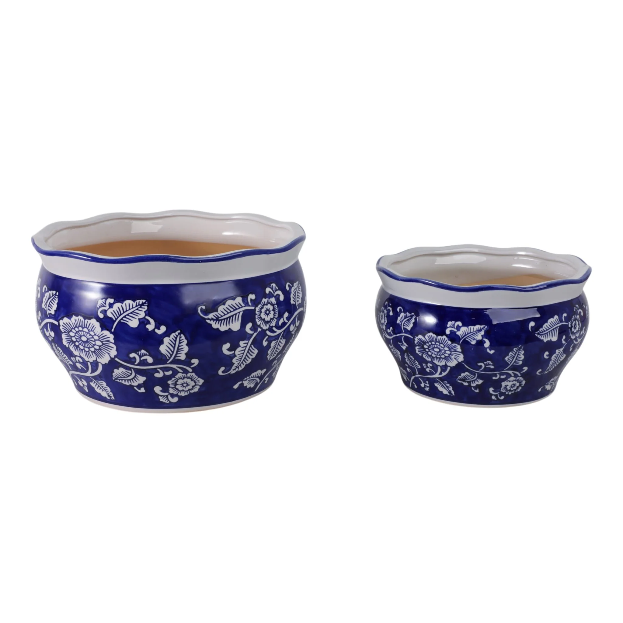 S/2 10/12" Round Chinoisere Planters, Blue/wht - Image 3
