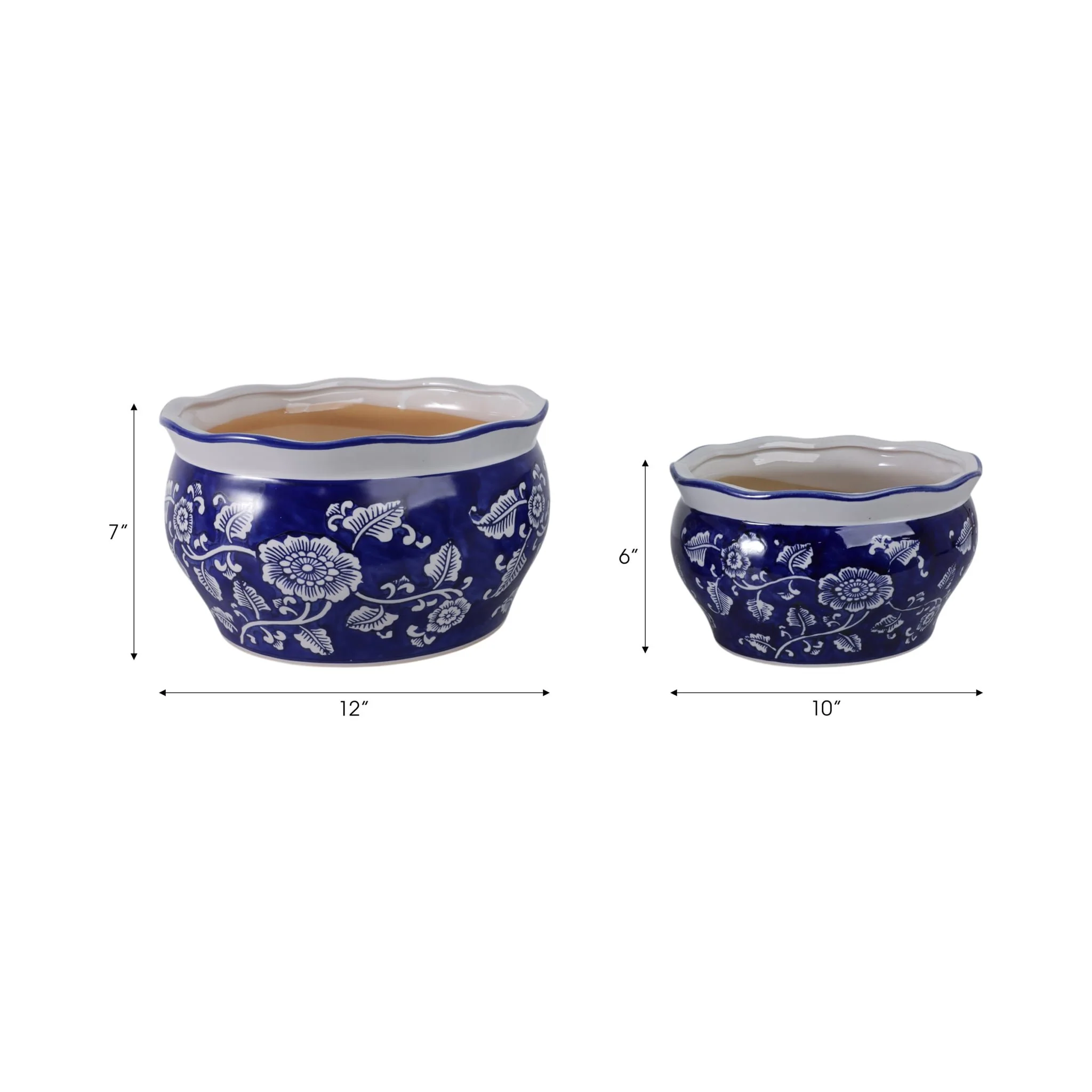 S/2 10/12" Round Chinoisere Planters, Blue/wht - Image 9