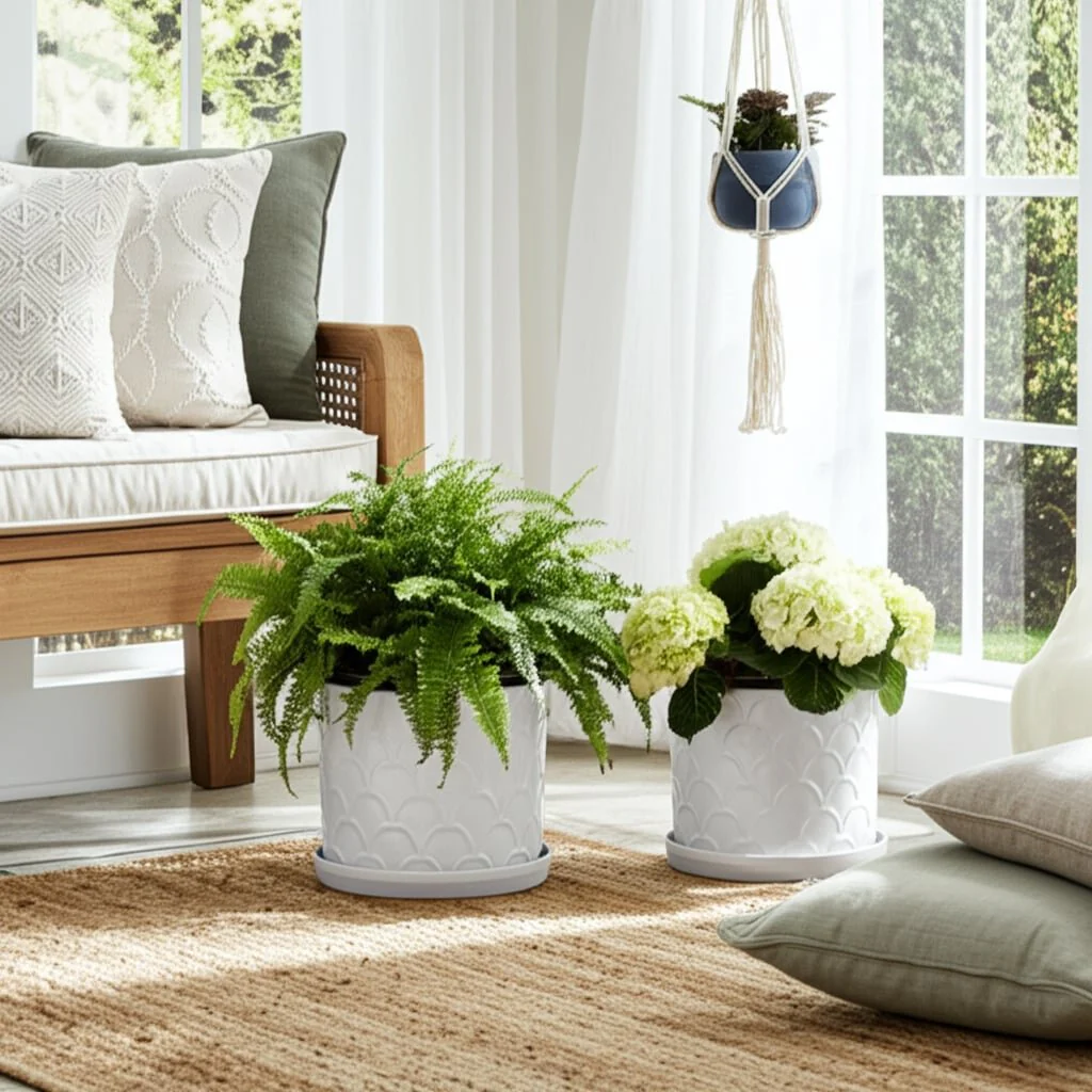 S/2 10/12" Scallop Planter, White - Image 10