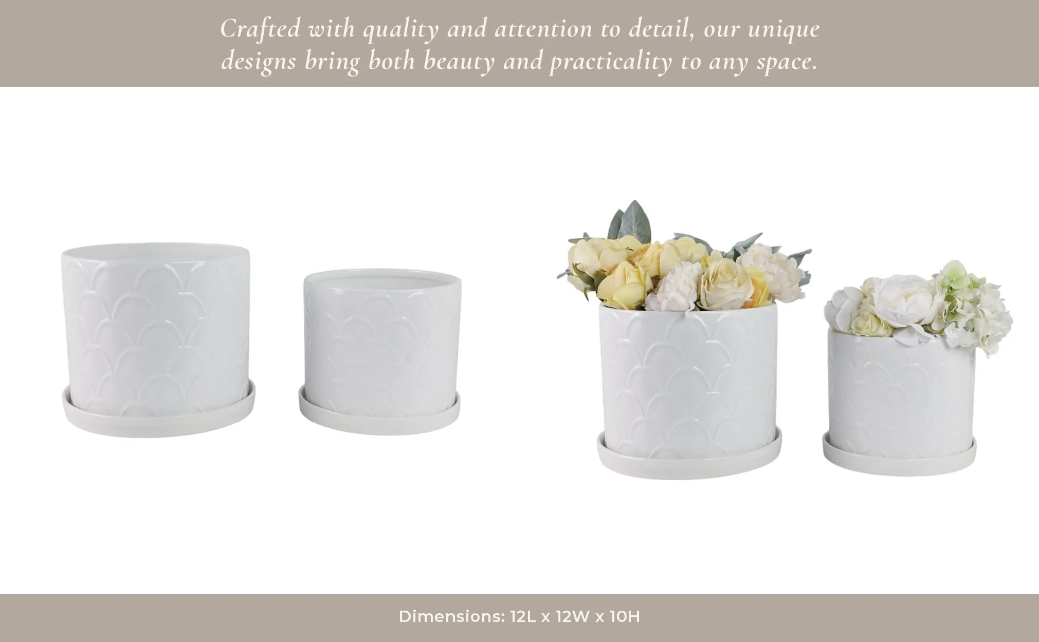 S/2 10/12" Scallop Planter, White - Image 11