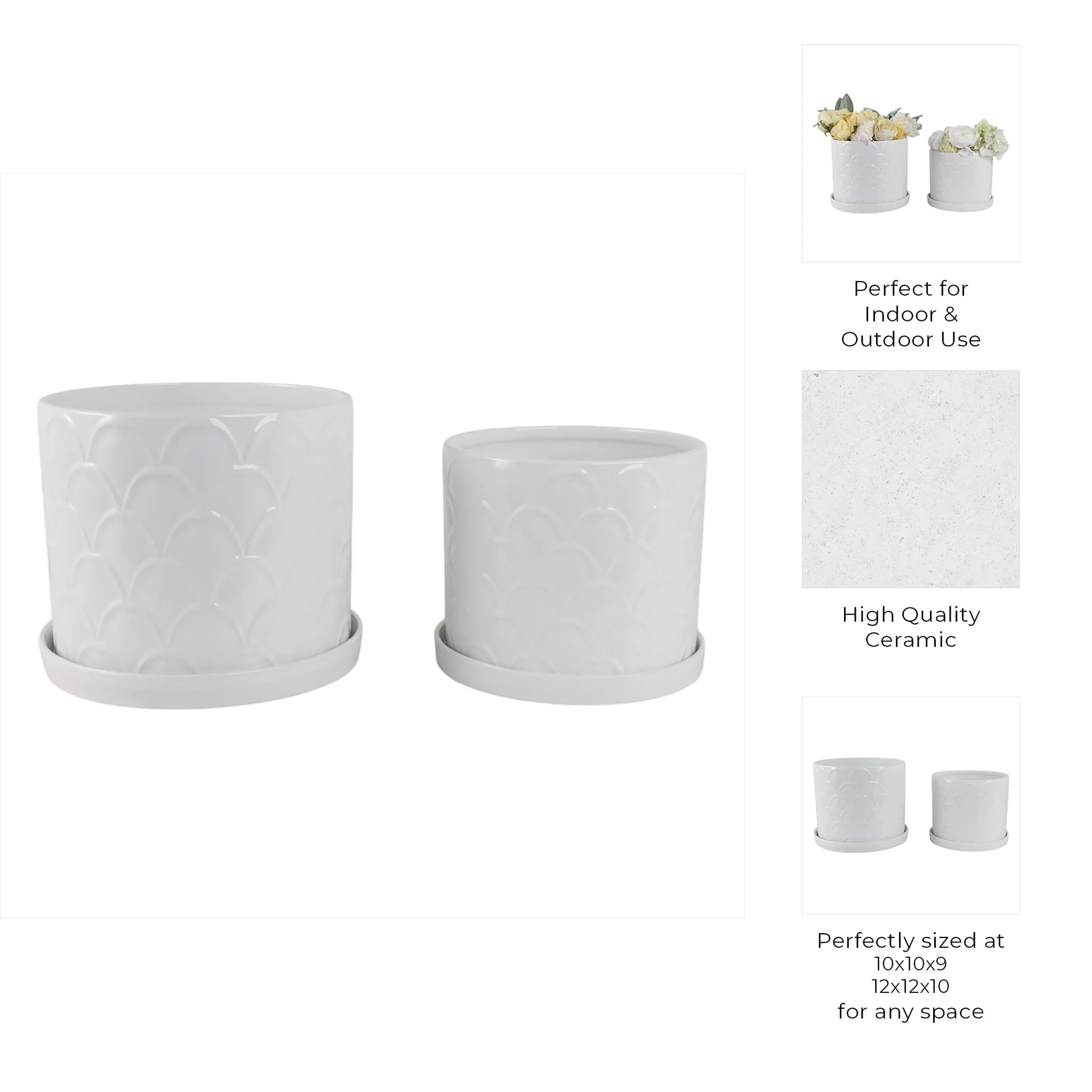 S/2 10/12" Scallop Planter, White - Image 9